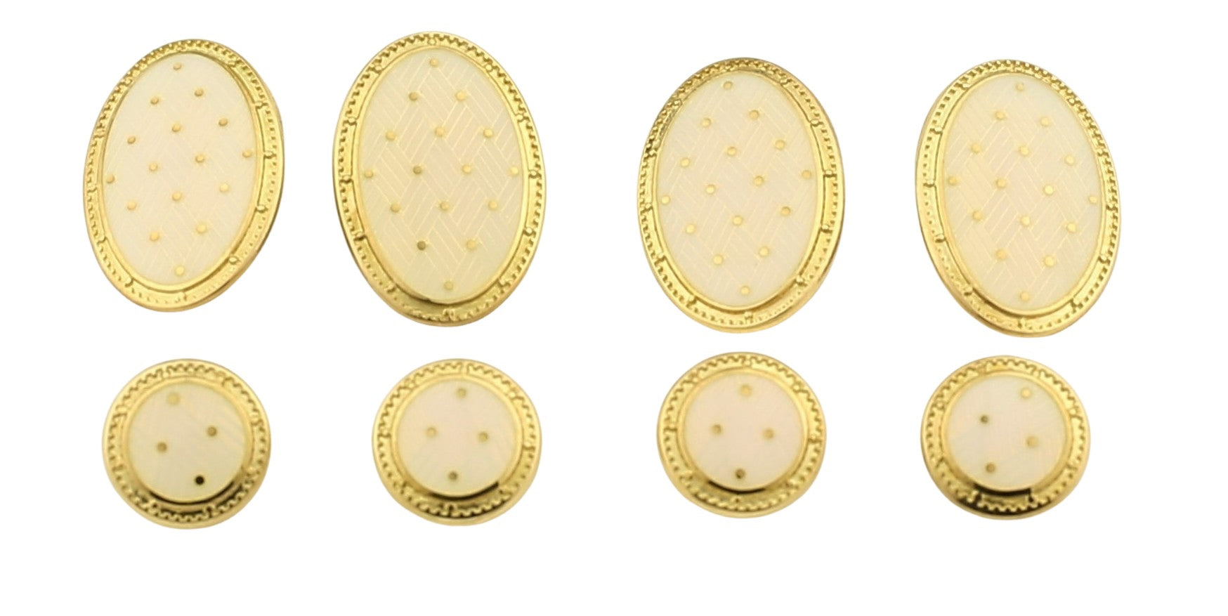 BASKET WEAVE CREAM ENAMEL dress set 18ct YELLOW GOLD - boxed