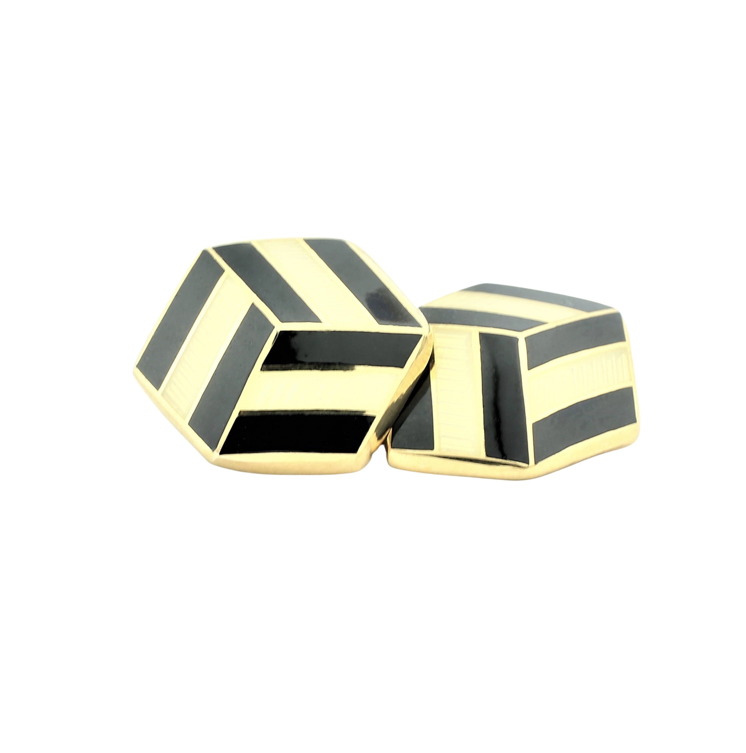 1930's inspired black/cream 18ct yellow gold cufflinks - main