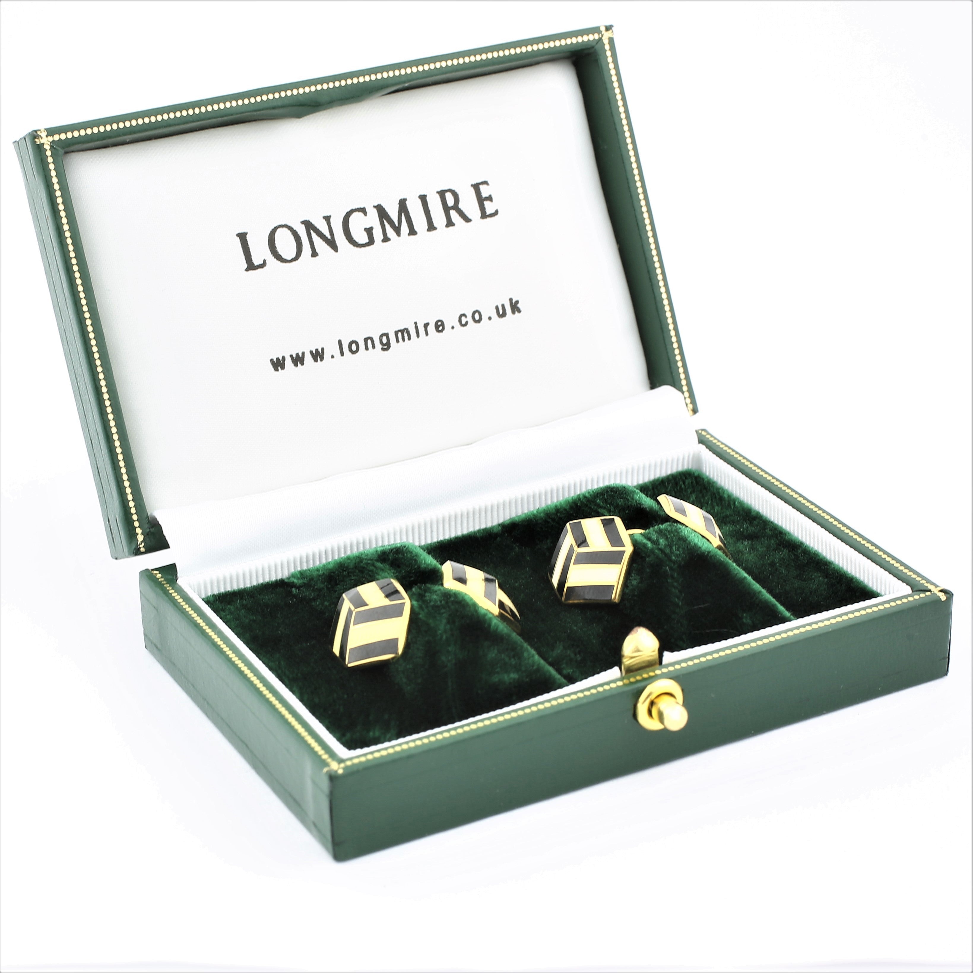 1930s inspired black/cream 18ct yellow gold cufflinks - boxed
