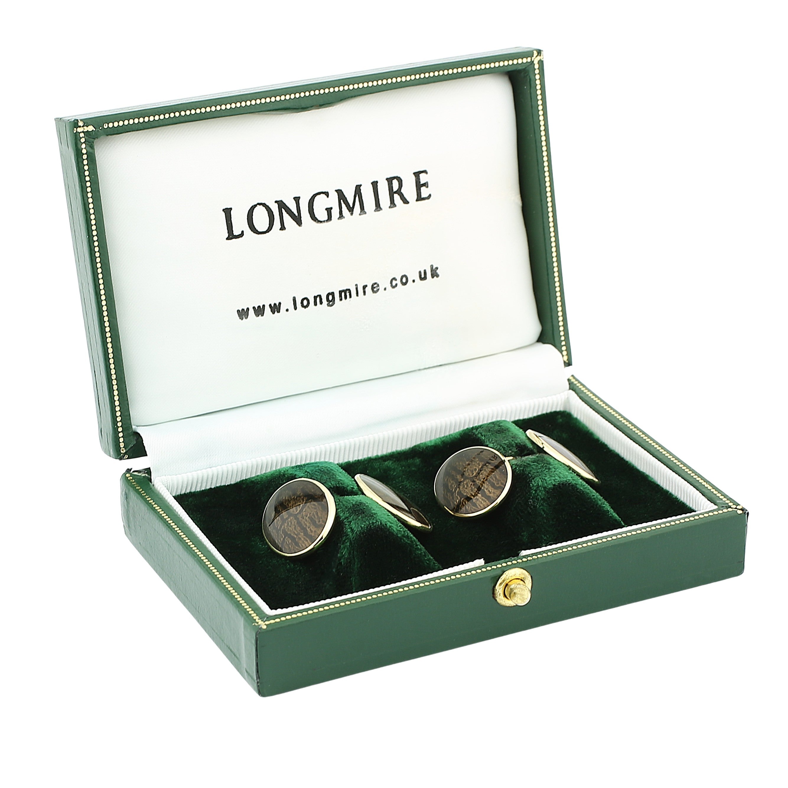 bark enamel 18ct YELLOW GOLD CUFFLINKS - boxed