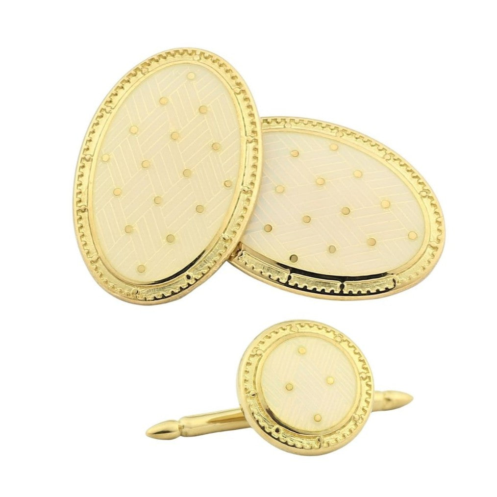 BASKET WEAVE CREAM ENAMEL dress set 18ct YELLOW GOLD - main