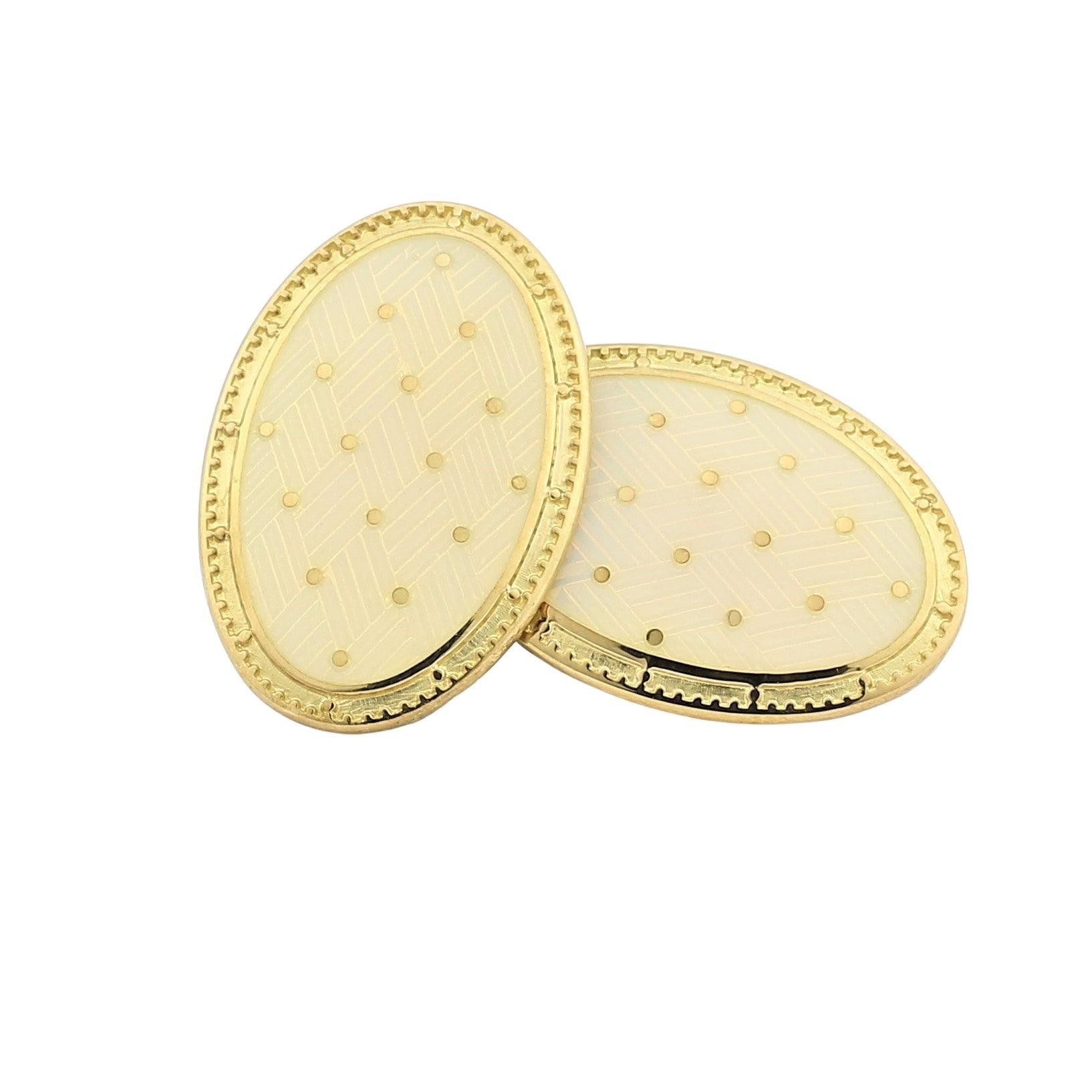 BASKET WEAVE CREAM ENAMEL dress set 18ct YELLOW GOLD - cufflinks