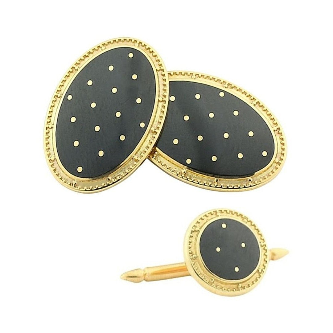 BASKET WEAVE BLACK DRESS SET 18ct YELLOW GOLD - dress set