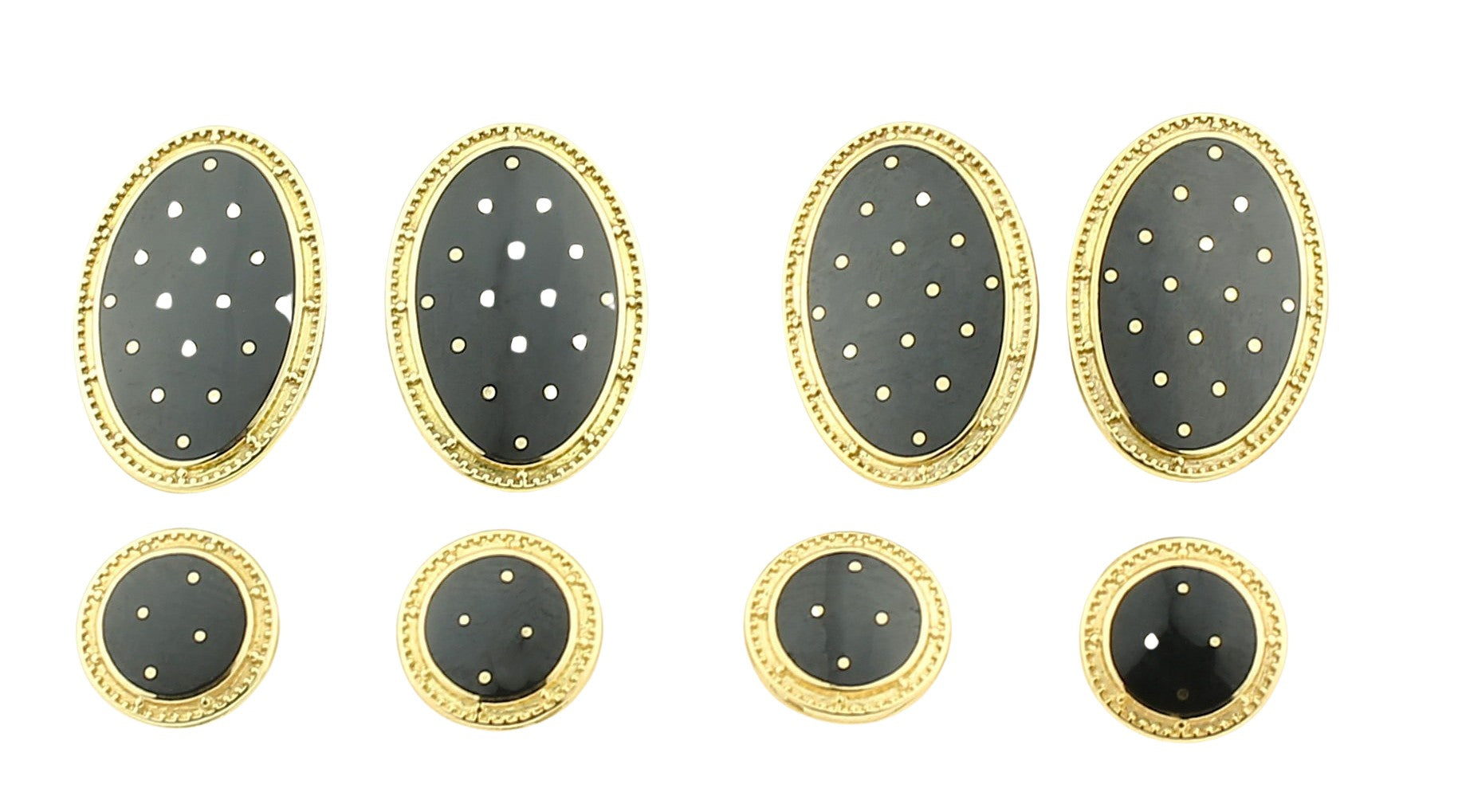 BASKET WEAVE BLACK DRESS SET 18ct YELLOW GOLD - boxed