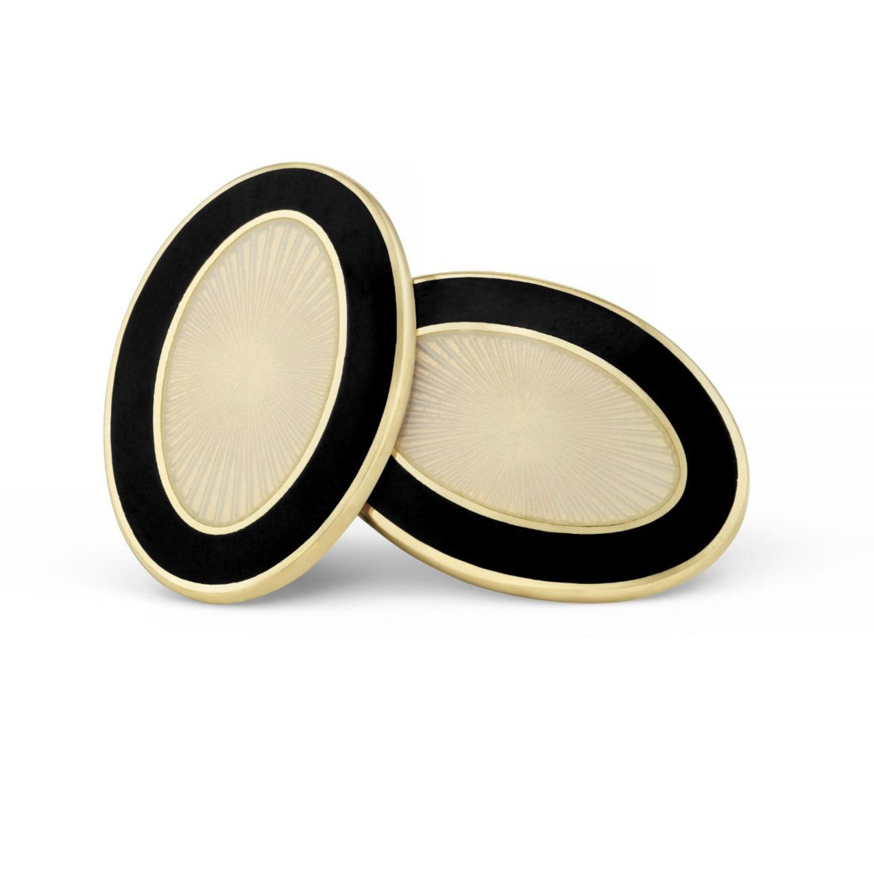 double oval black/cream enamel cufflinks18ct yellow gold - cufflinks