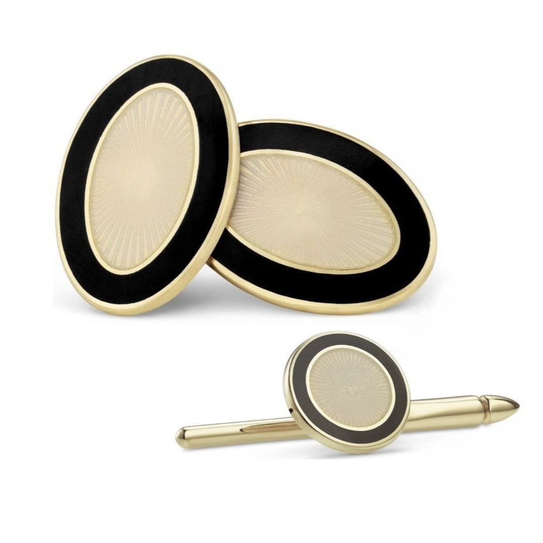 double oval black/cream enamel dress set 18ct yellow gold - main