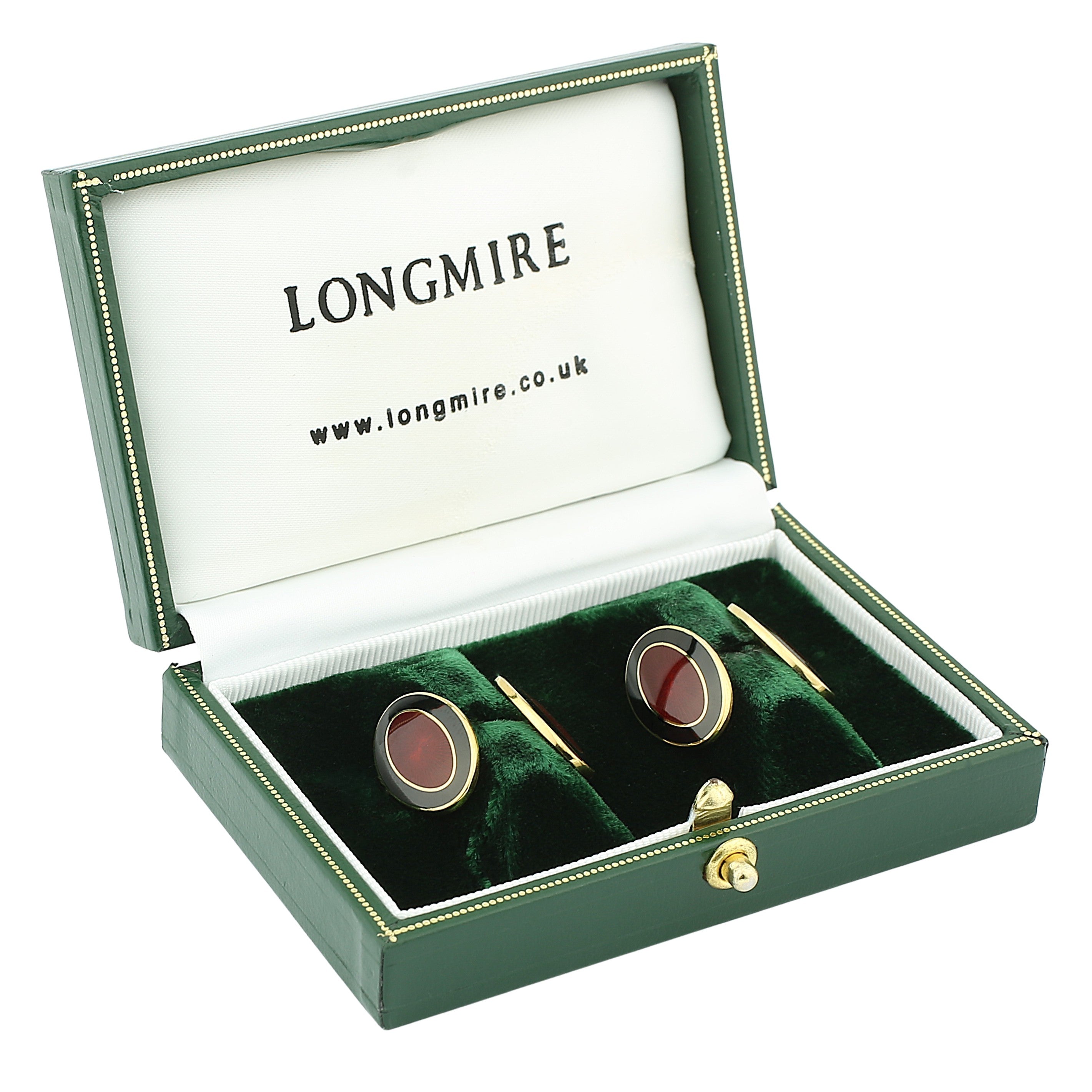 double oval back/red 18ct yellow gold cufflinks - boxed