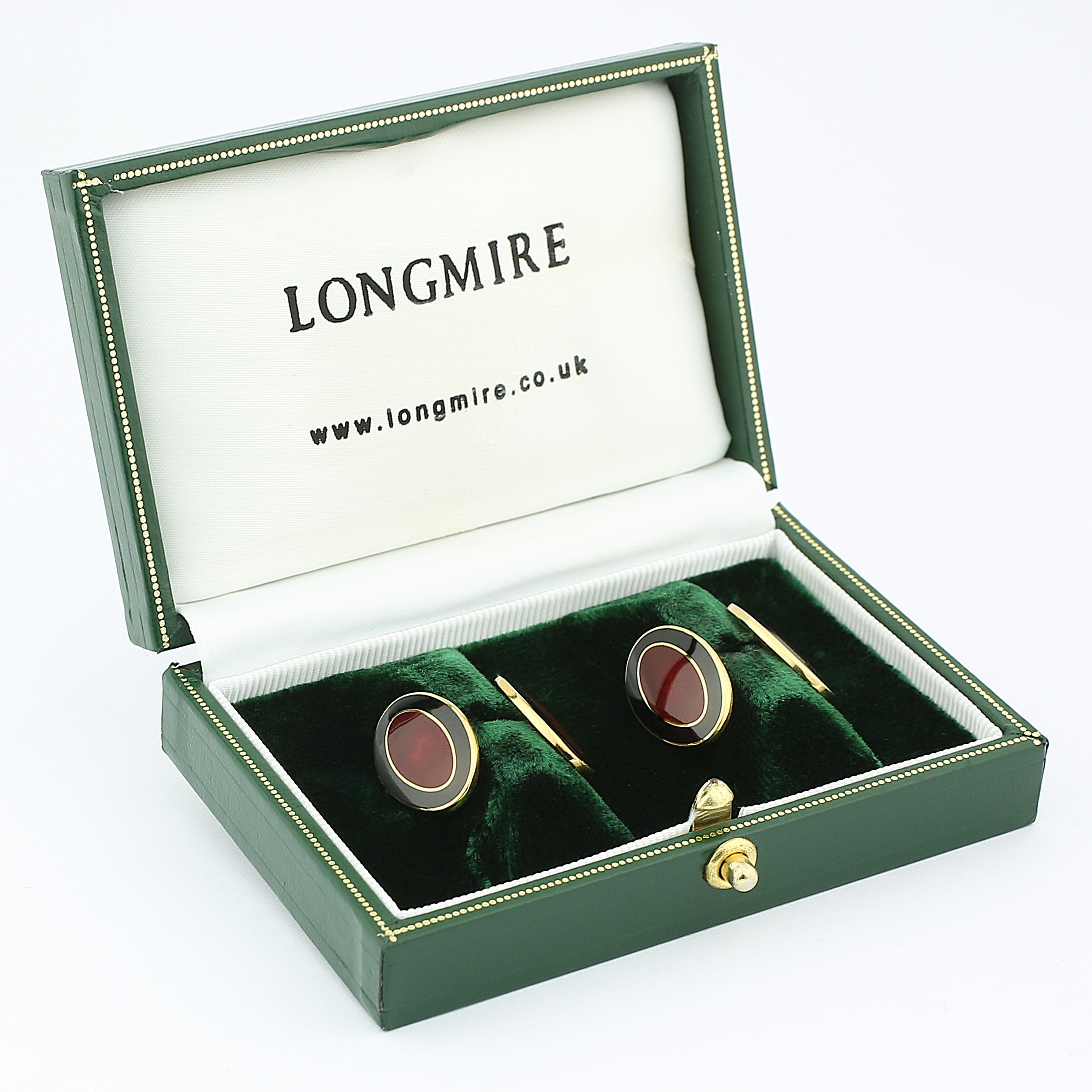 double oval back/red 18ct yellow gold cufflinks - boxed
