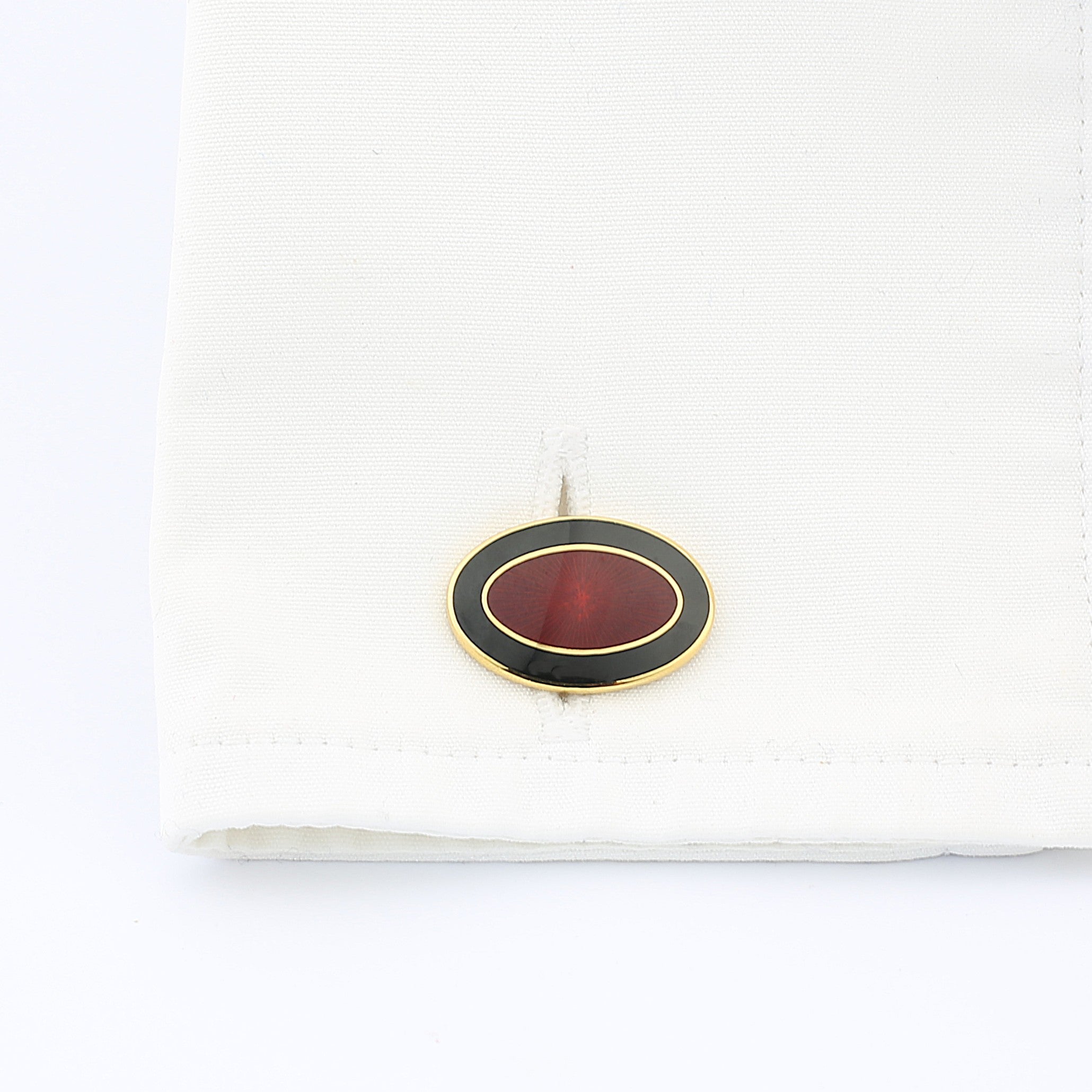double oval back/red 18ct yellow gold cufflinks - cuff
