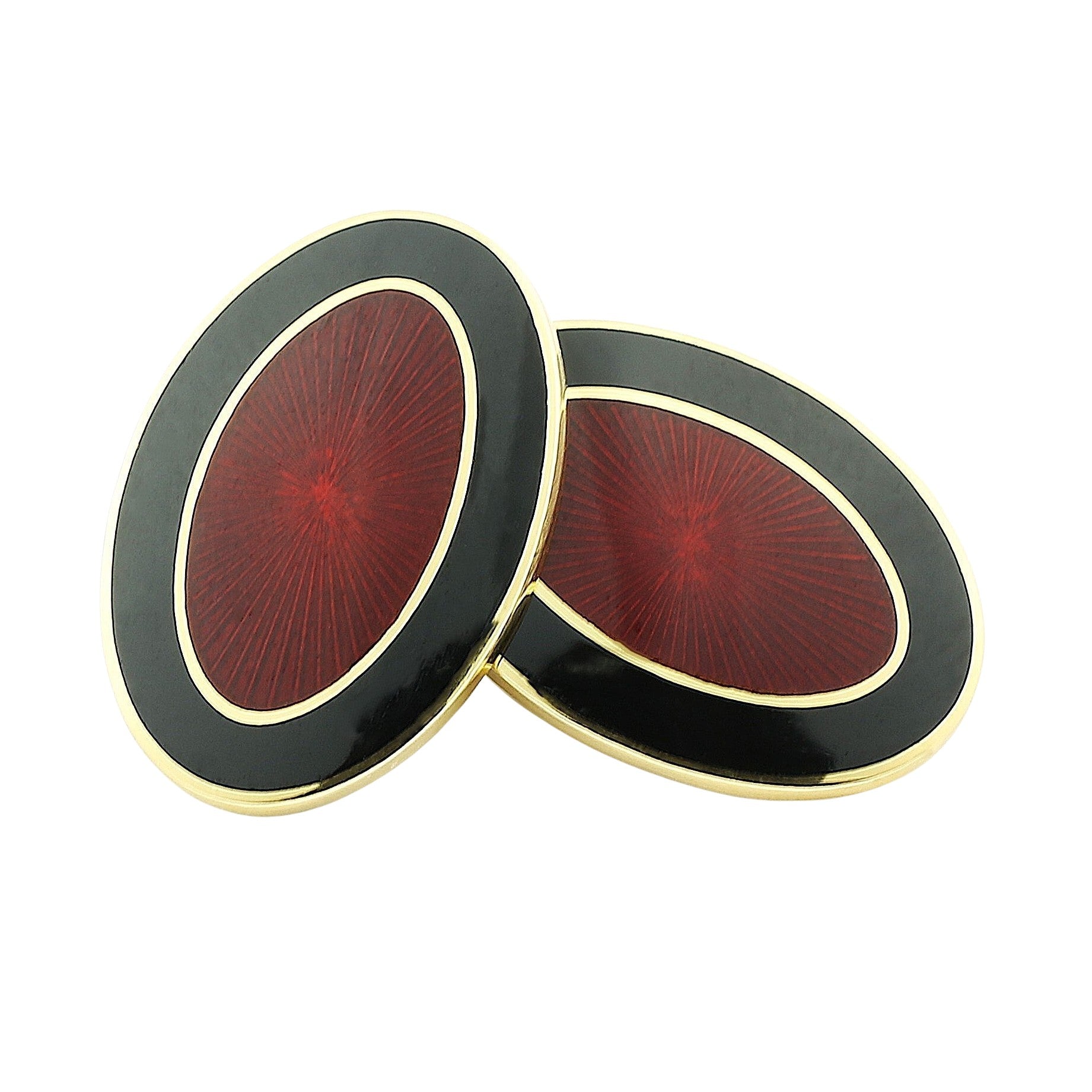 double oval black/red enamel dress set 18ct yellow gold - cufflink