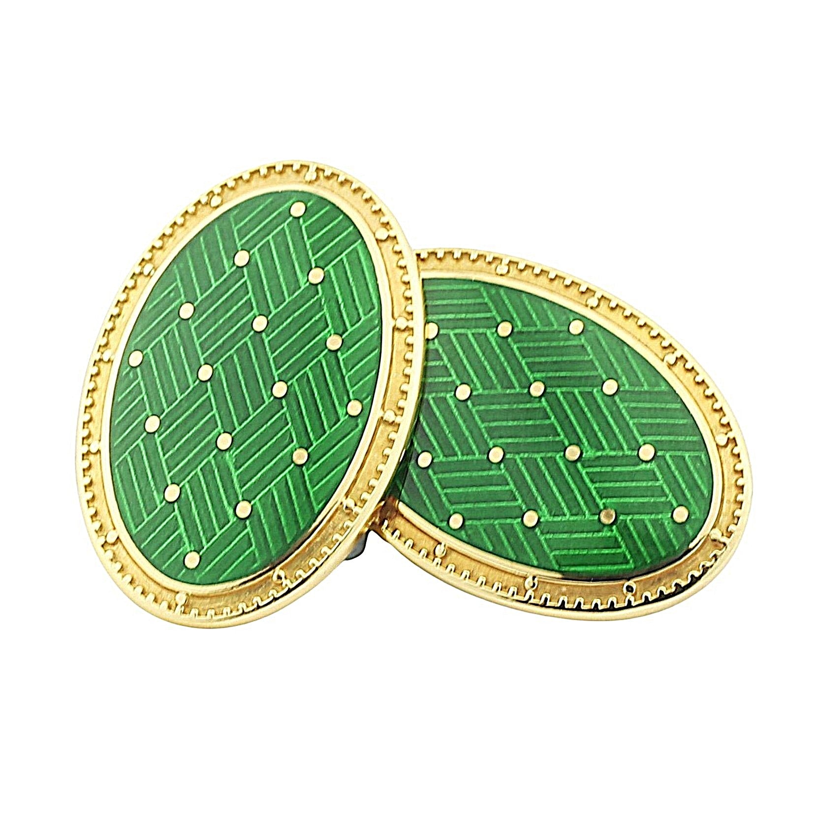 basket emerald green enamel 18ct yellow gold cufflink - main