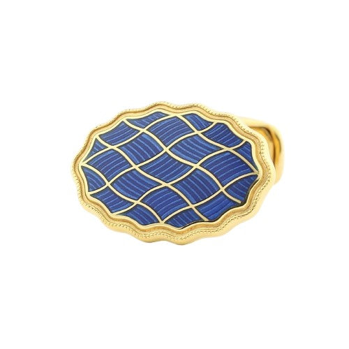 WAVY BLUE ENAMEL t-bar 18ct YELLOW GOLD CUFFLINKS - main