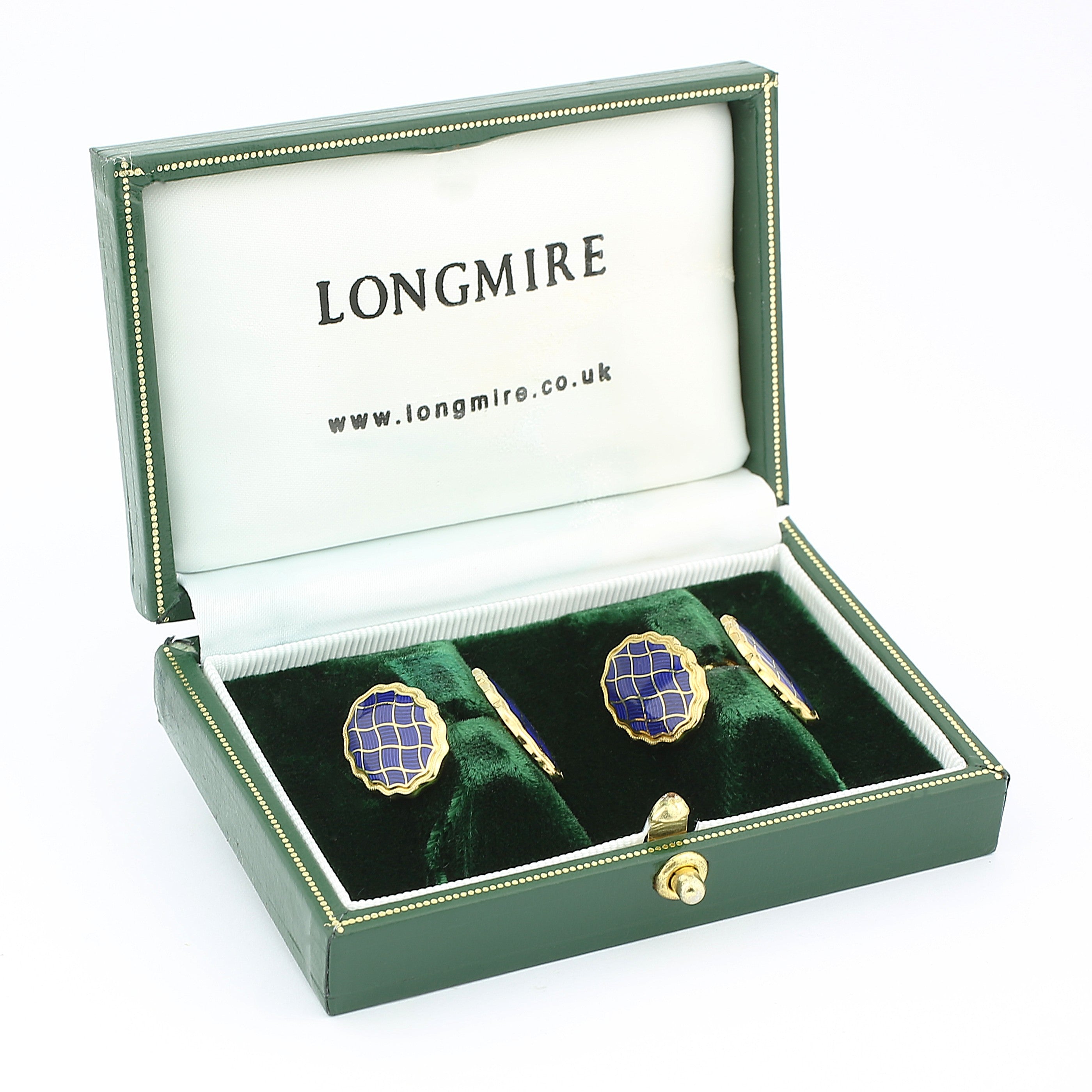 WAVY BLUE ENAMEL 18ct YELLOW GOLD CUFFLINKS - boxed