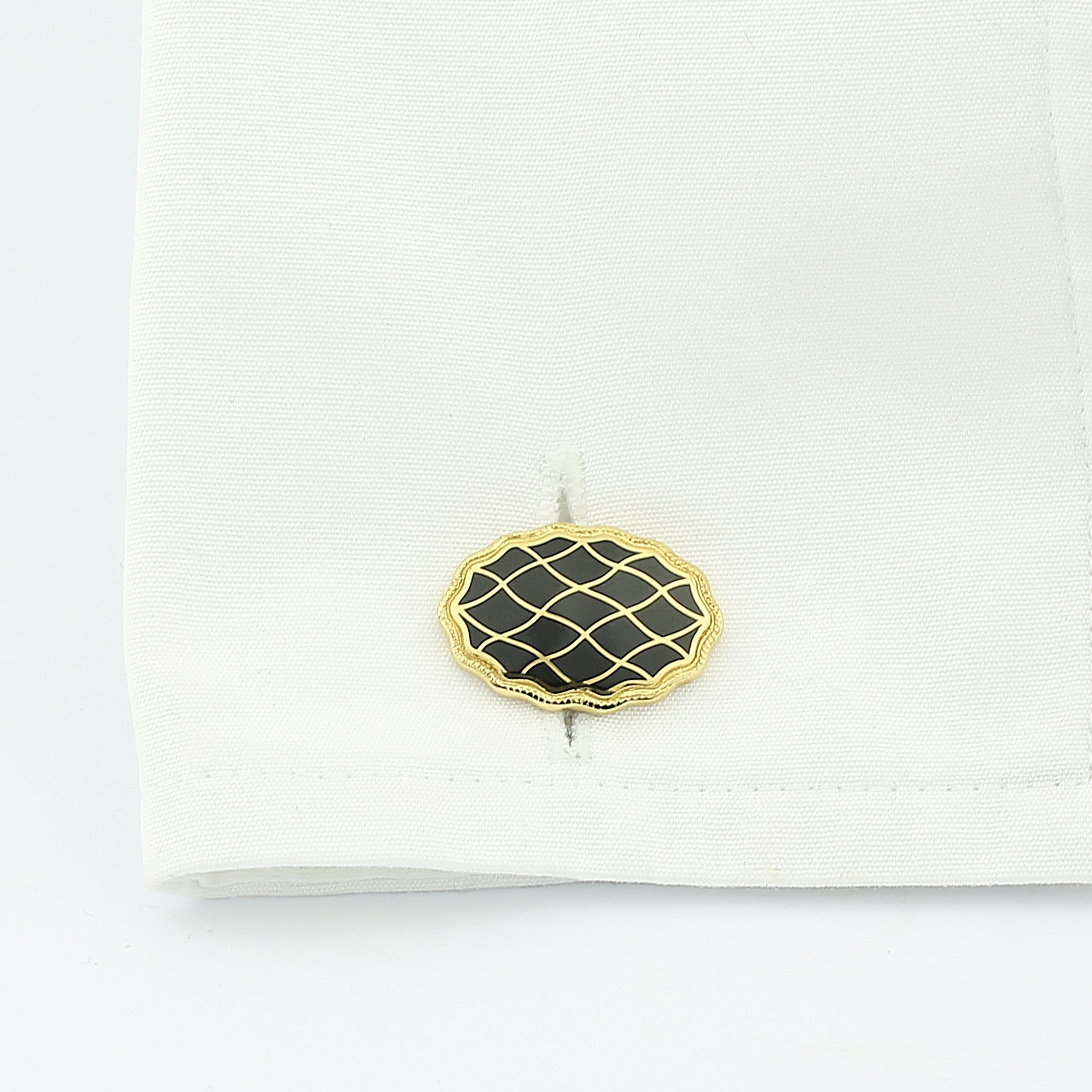 WAVY black ENAMEL 18ct YELLOW GOLD CUFFLINKS - cuff
