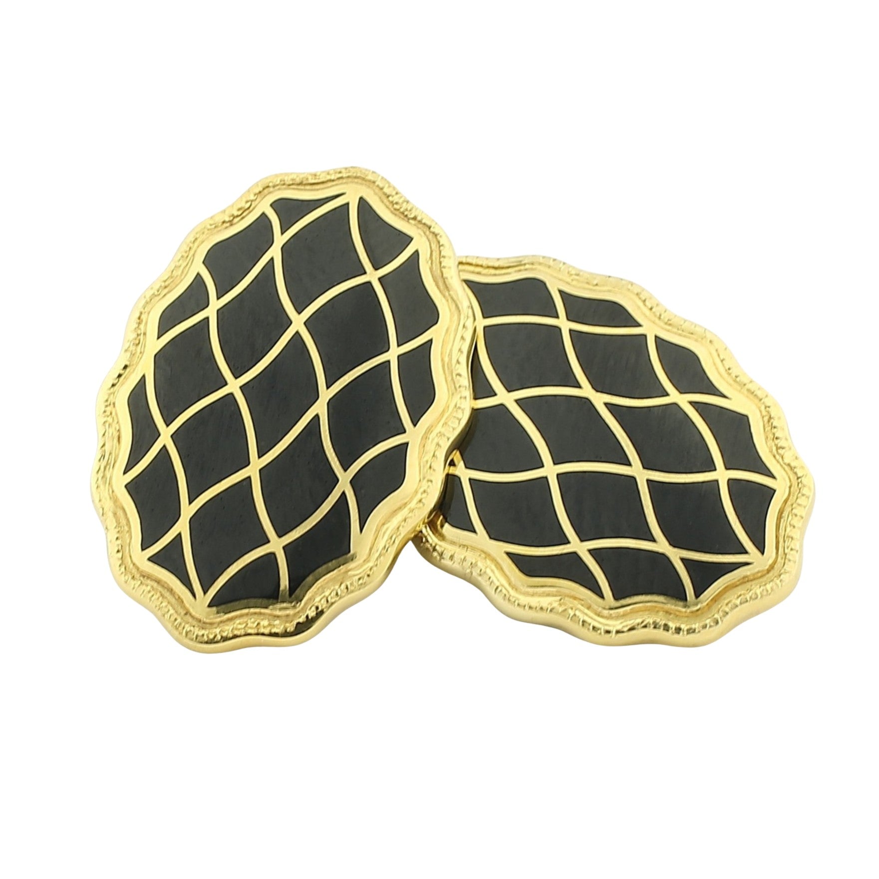 WAVY black ENAMEL 18ct YELLOW GOLD CUFFLINKS - main