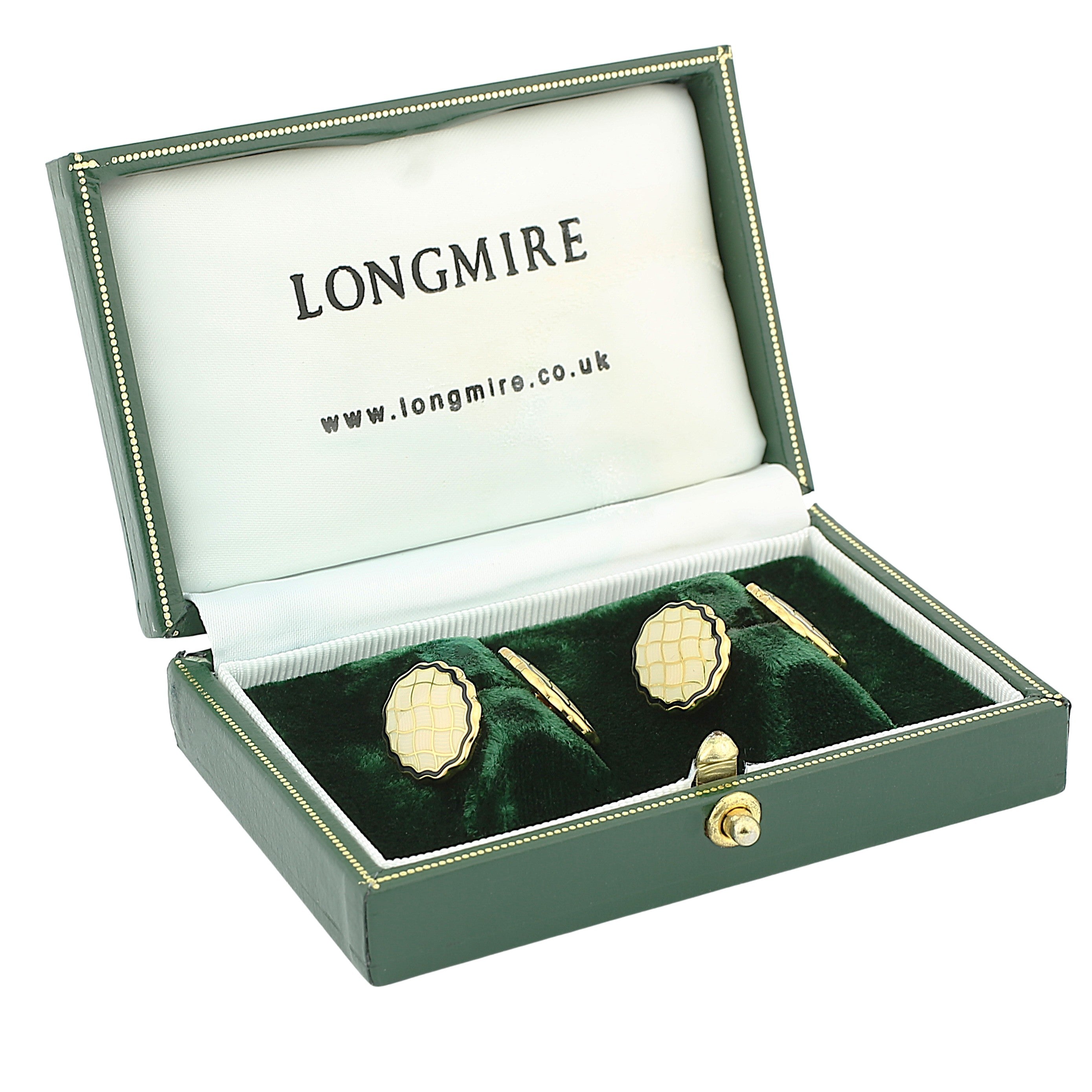 wavy black/cream enamel 18ct yellow gold cufflinks - boxed