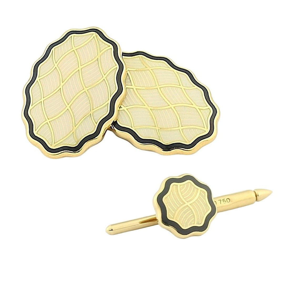 wavy black/cream enamel dress set 18ct yellow gold - main