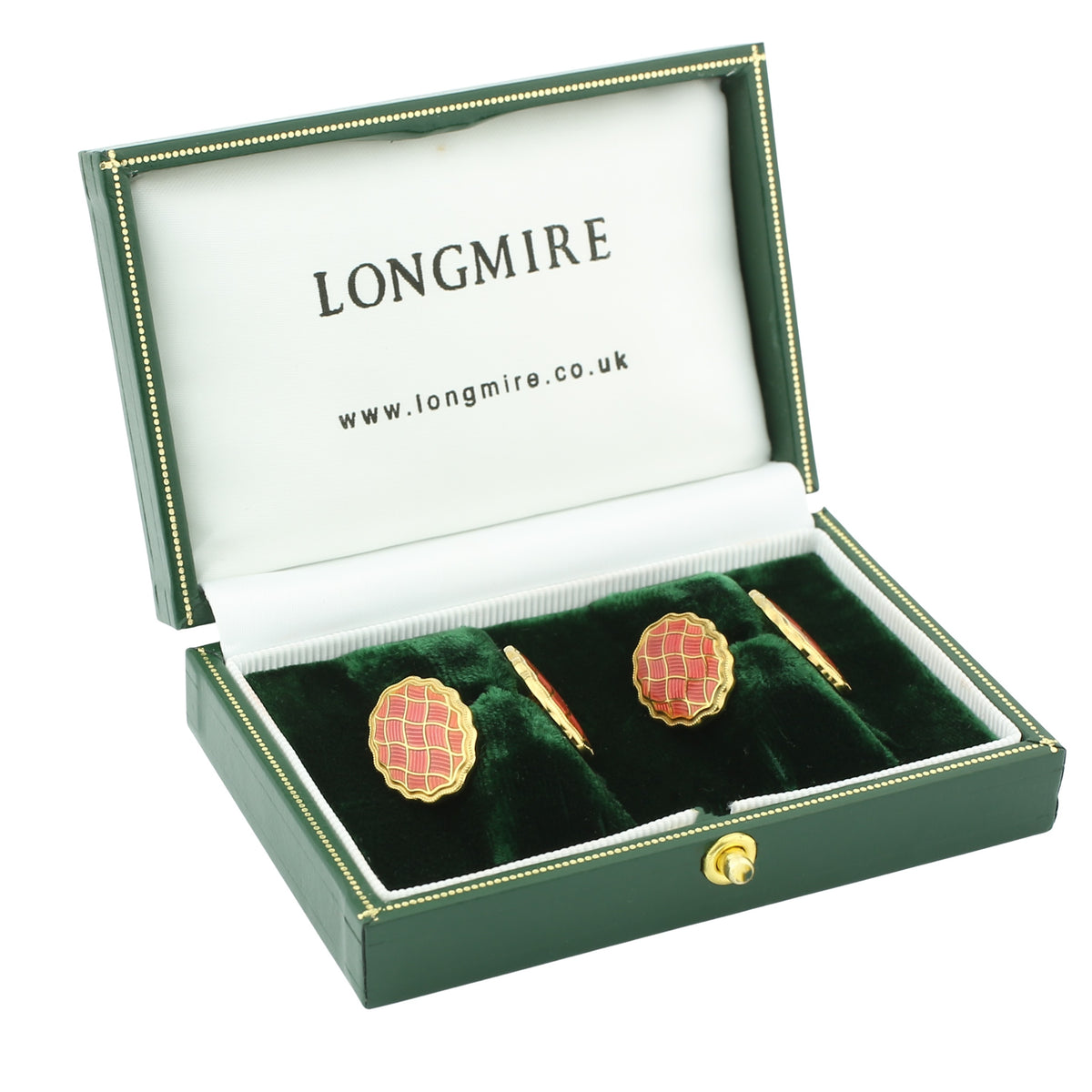 WAVY peach ENAMEL 18ct yellow gold CUFFLINKS - boxed