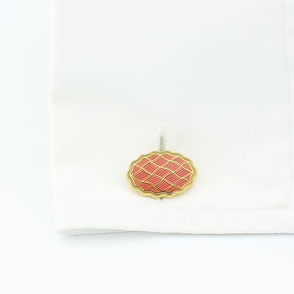 WAVY peach ENAMEL 18ct yellow gold CUFFLINKS - cuff