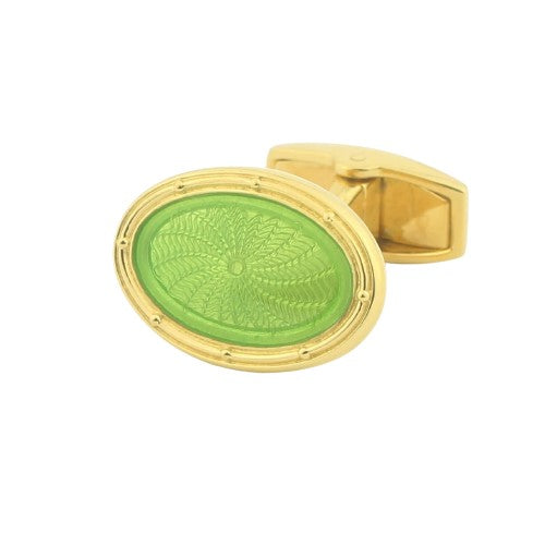 SPIRAL PALE GREEN ENAMEL 18ct YELLOW GOLD CUFFLINKS - main