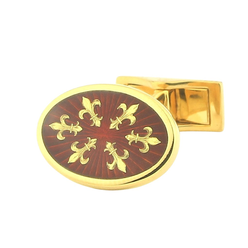 FLEURS DE LYS PAILLONS RED ENAMEL 18ct YELLOW GOLD CUFFLINKS - main