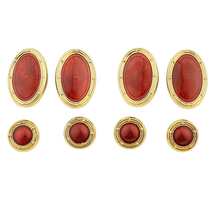 SPIRAL red ENAMEL DRESS SET 18ct yellow gold - boxed