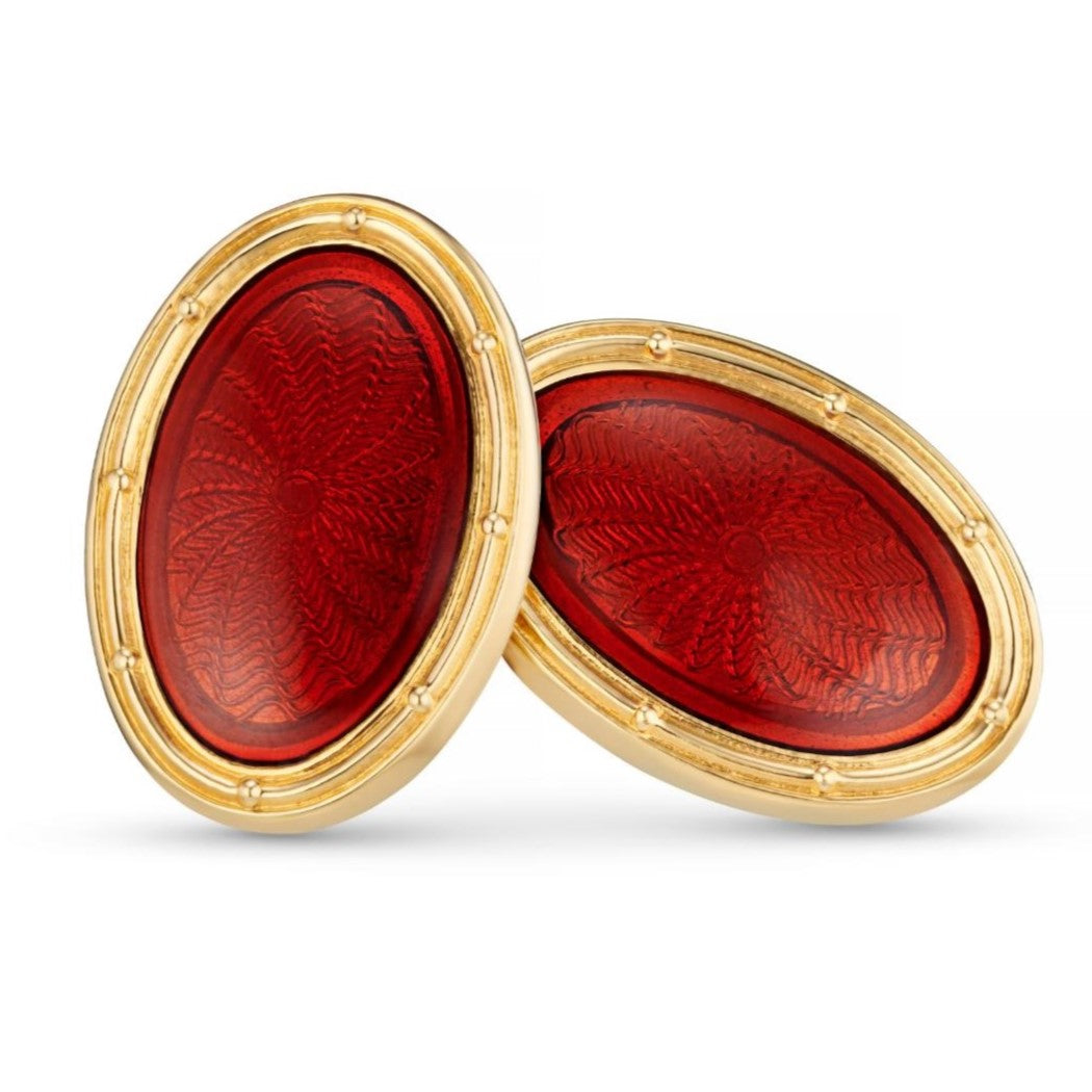 SPIRAL RED ENAMEL 18ct YELLOW GOLD CUFFLINKS - main