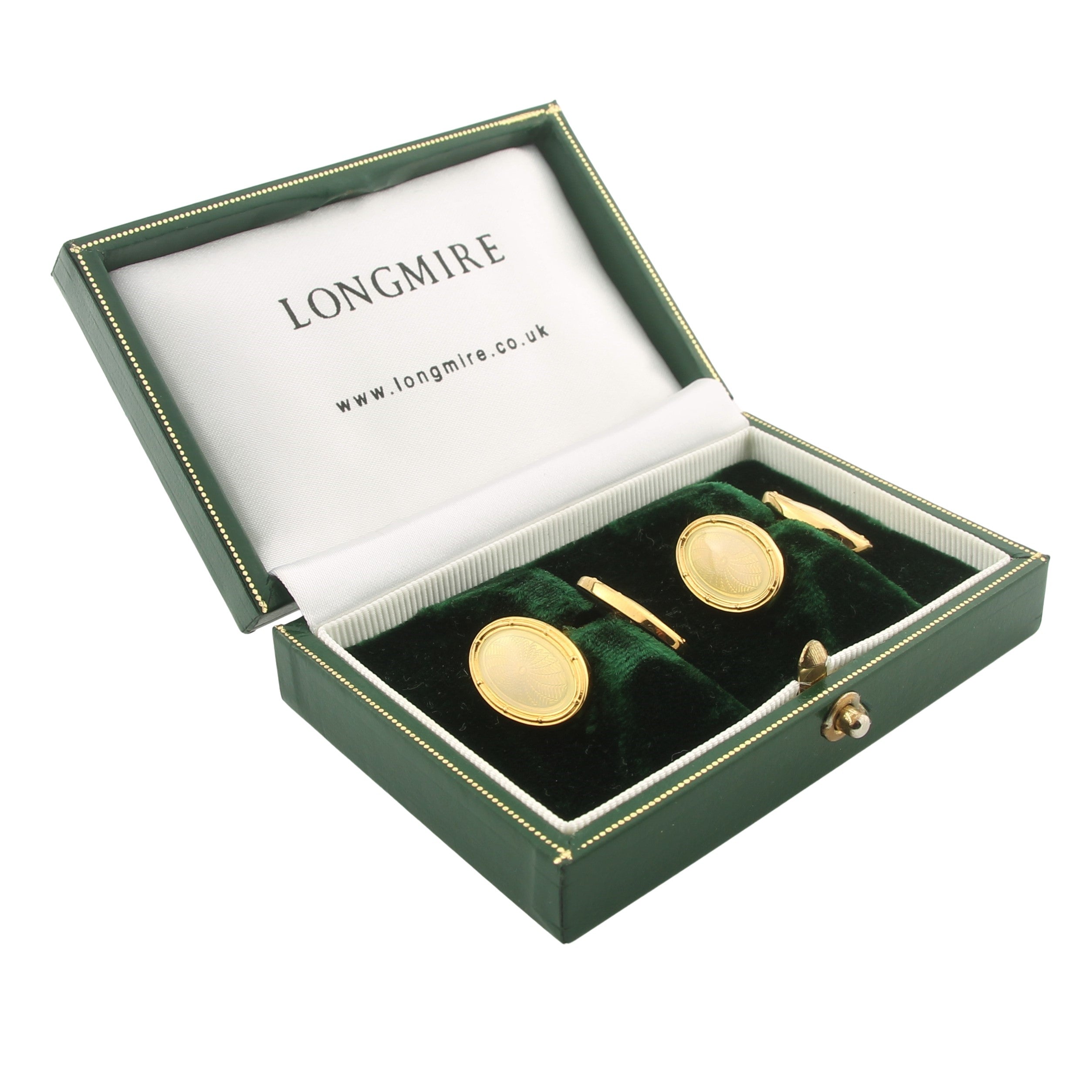 SPIRAL CREAM ENAMEL 18ct YELLOW GOLD CUFFLINKS - boxed