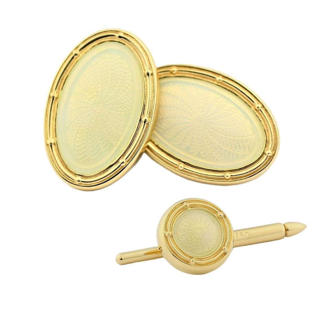 SPIRAL cream ENAMEL DRESS SET 18ct yellow gold - main