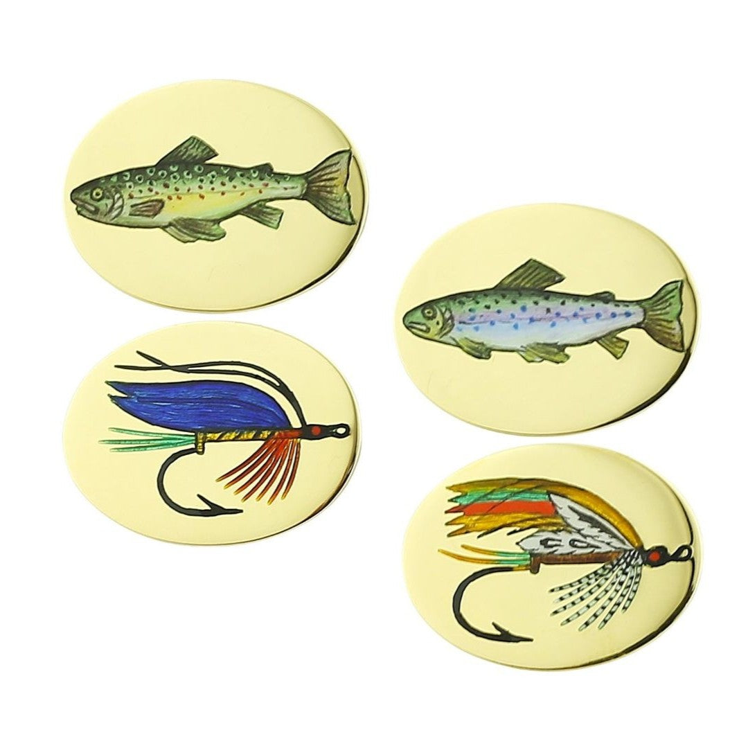 fish and fly hand enamelled 18ct YELLOW GOLD CUFFLINKS - 2