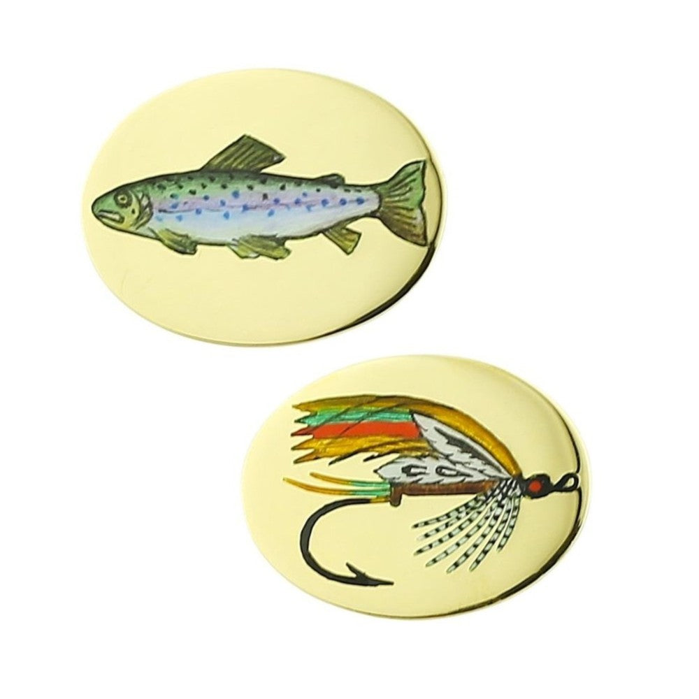 fish and fly hand enamelled 18ct YELLOW GOLD CUFFLINKS - 3