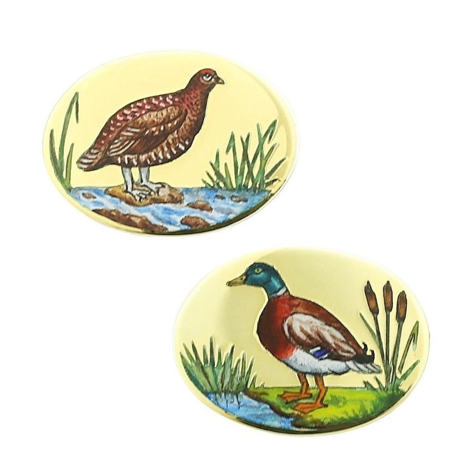 GAMEBIRDS 18ct YELLOW GOLD CUFFLINKS - grouse mallard