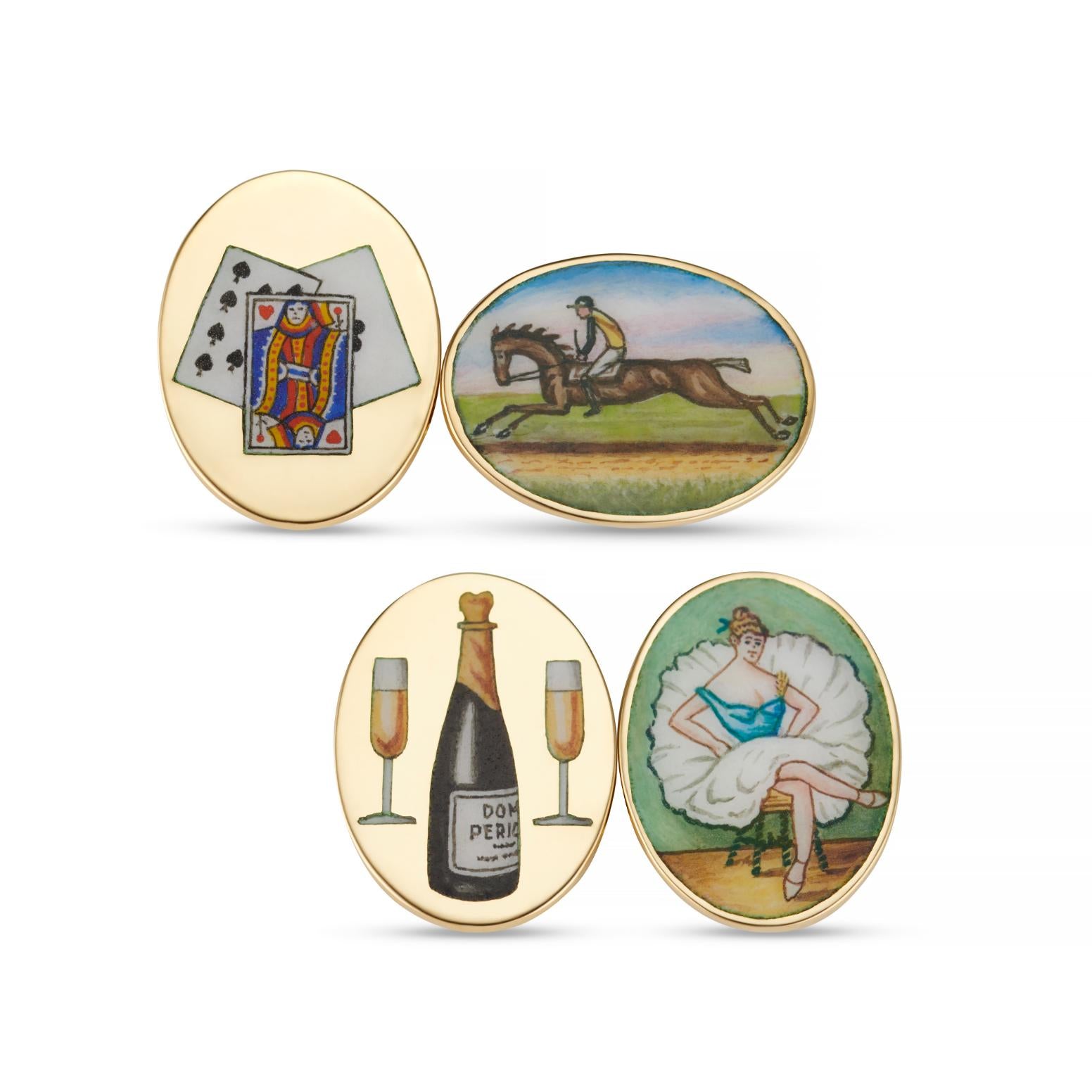 the road to ruin four vices enamellled 18k yellow gold cufflinks - main
