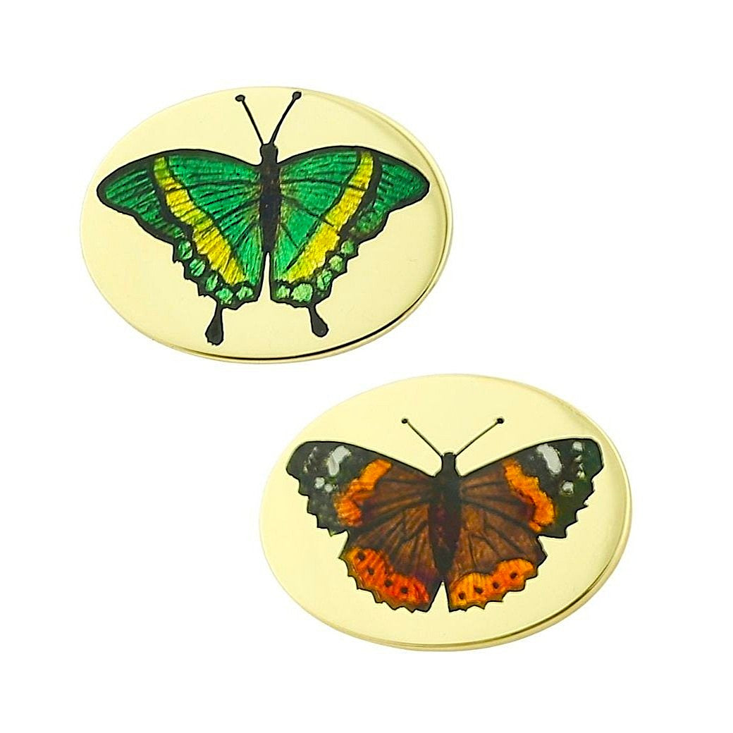 butterflies hand enamelled 18ct YELLOW GOLD CUFFLINKS - main