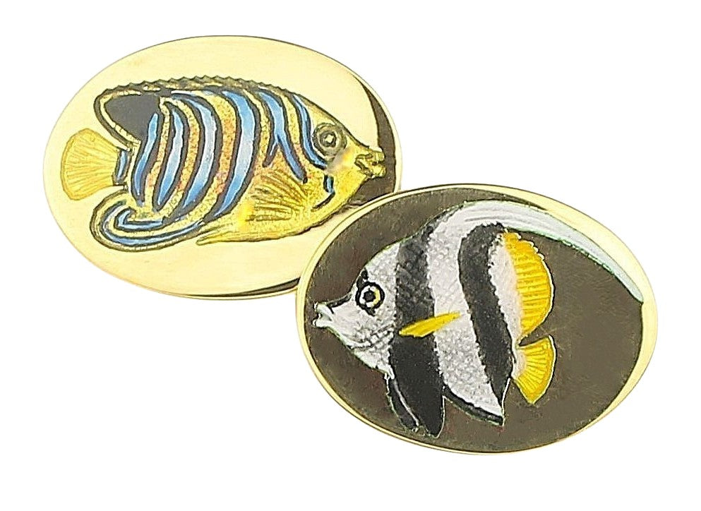 TROPICAL FISH 18ct YELLOW GOLD CUFFLINKS