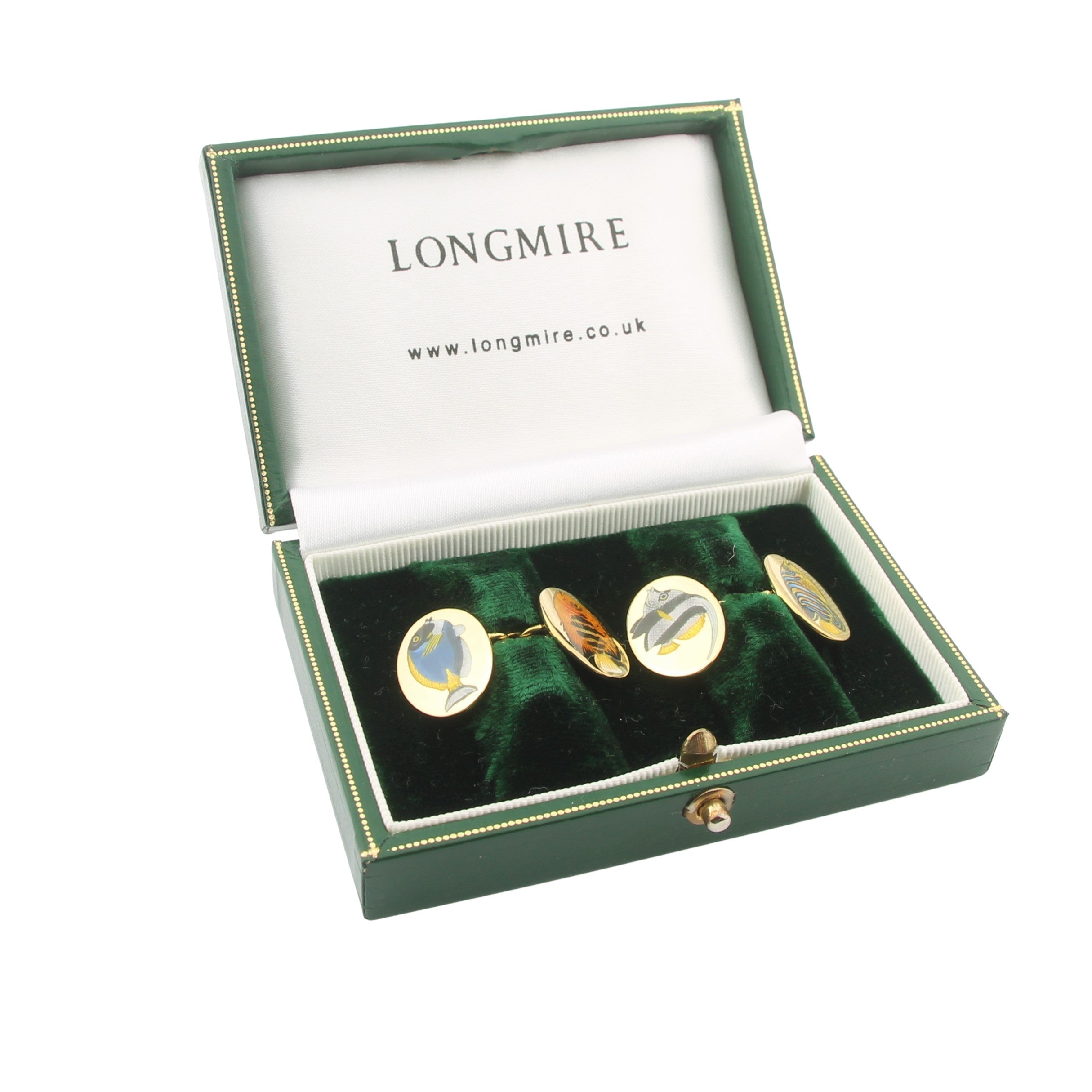 TROPICAL FISH 18ct YELLOW GOLD CUFFLINKS - boxed