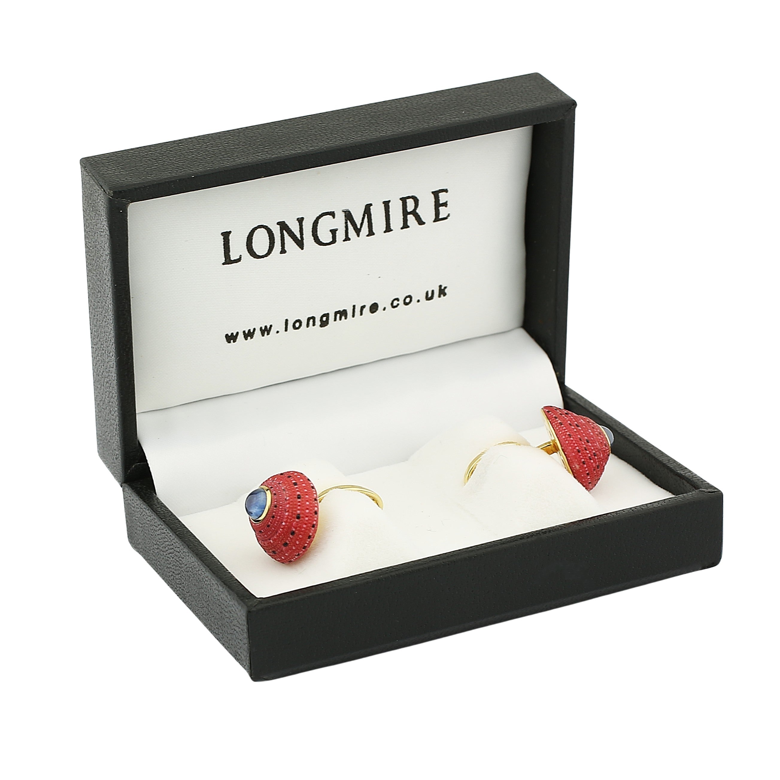 strawberry top shell sapphire 18ct yellow gold cufflinks - boxed