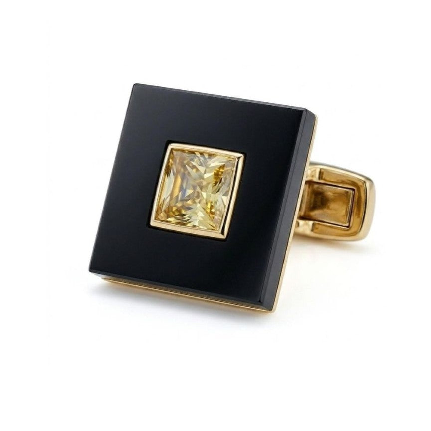onyx lemon citrine square 18ct yellow gold cufflinks - main