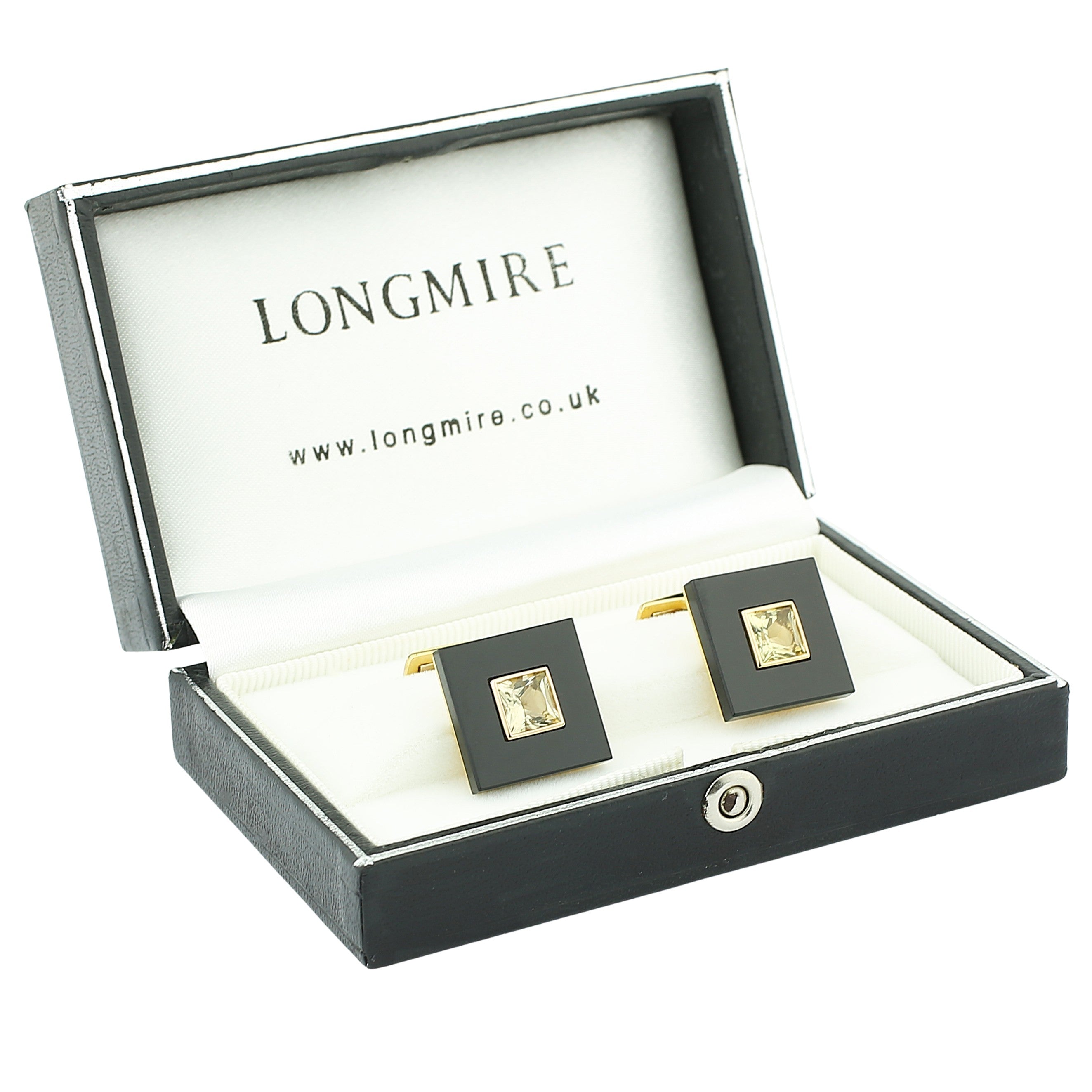 onyx lemon citrine square 18ct yellow gold cufflinks - boxed