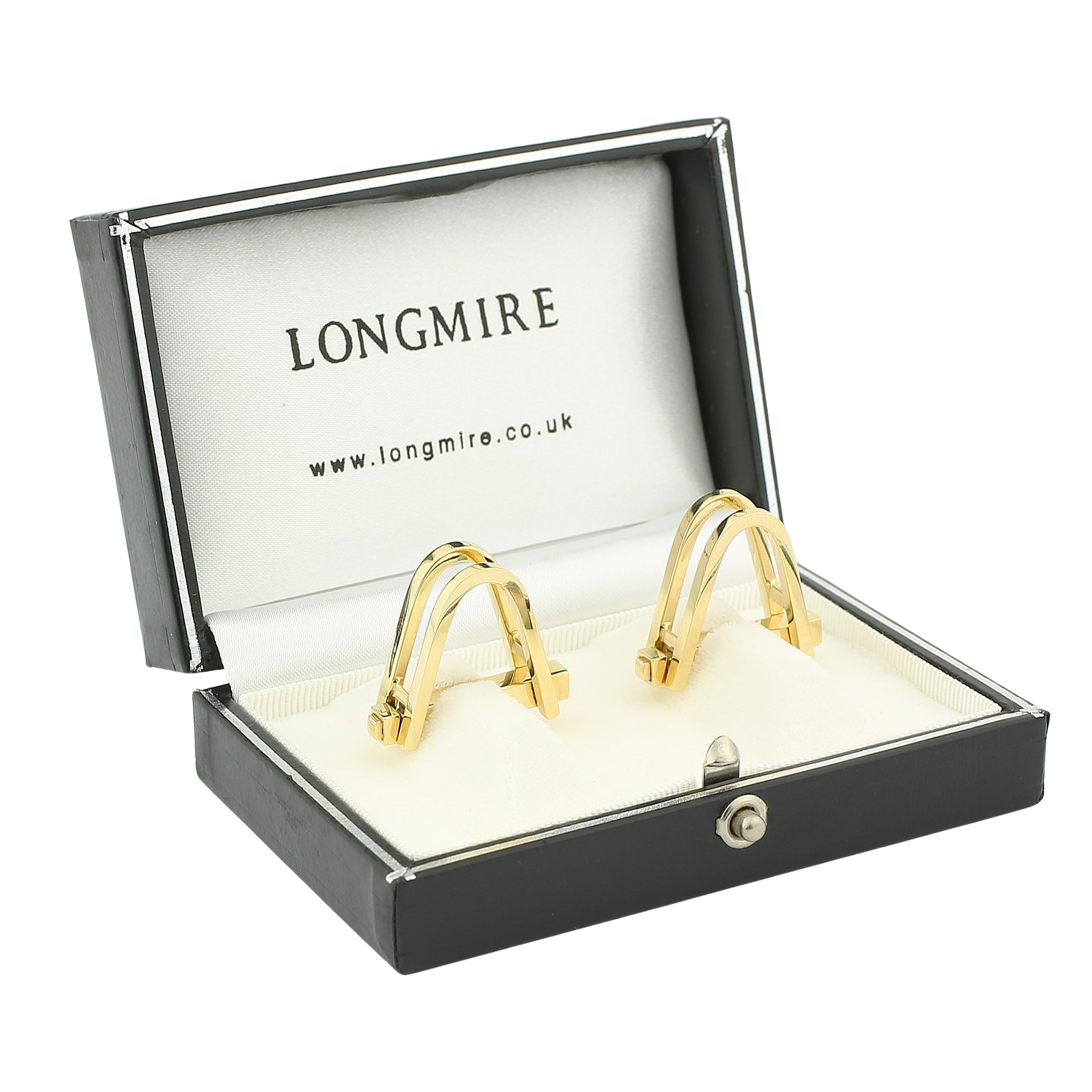 DOUBLE STIRRUP 18ct YELLOW GOLD CUFFLINKS - boxed