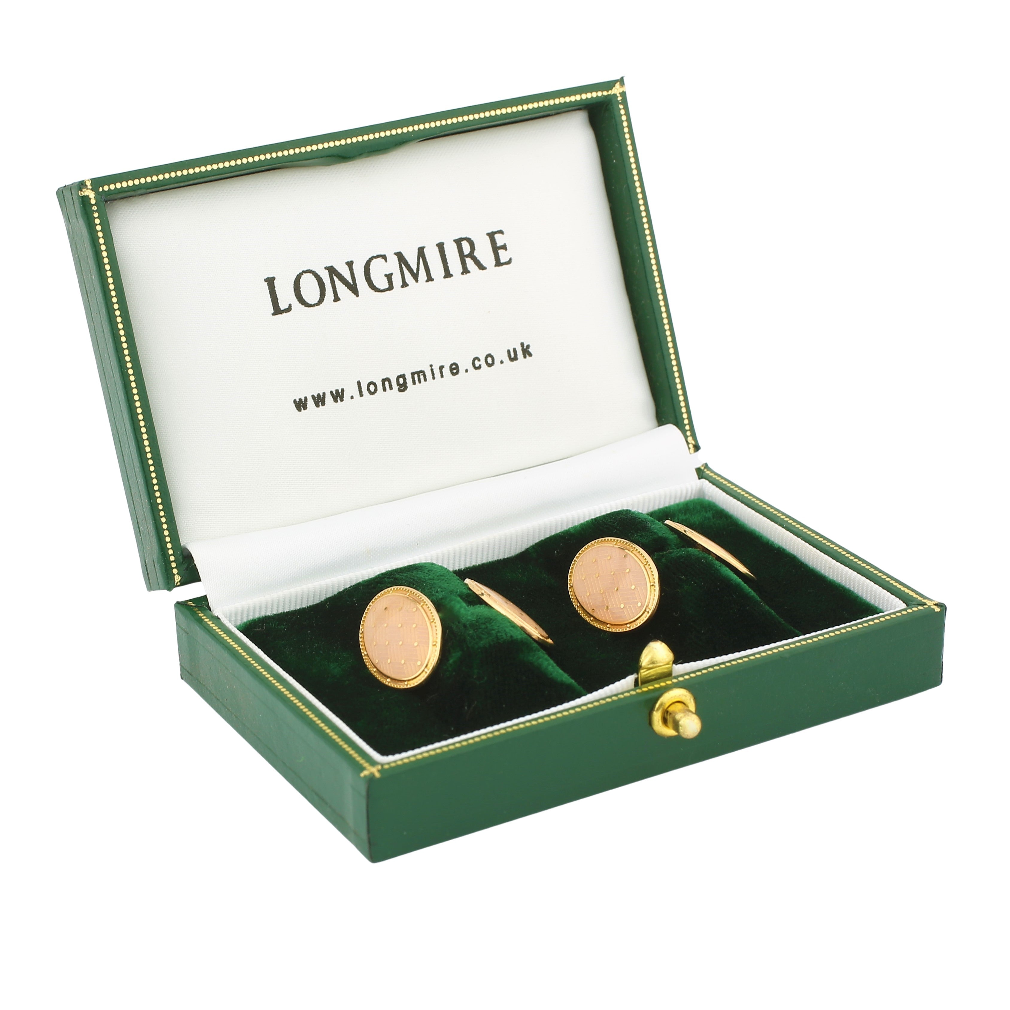 basket weave blush enamel 18ct rose gold cufflinks - boxed