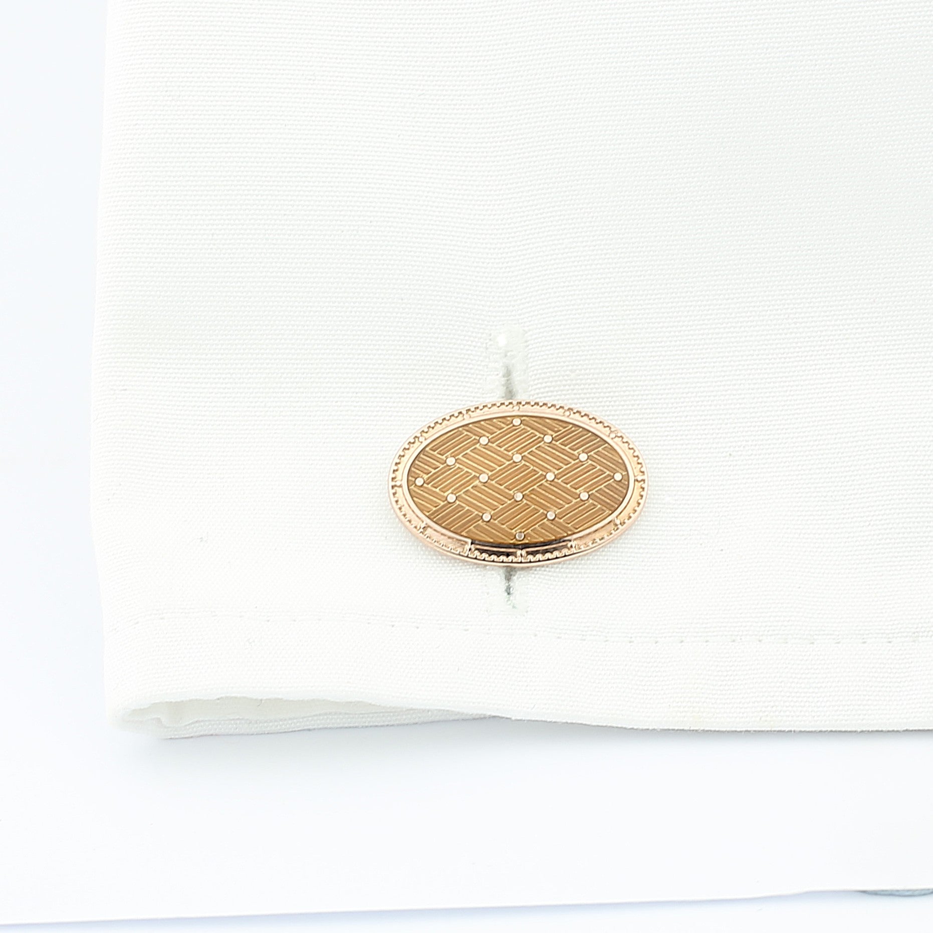 basket weave pale cognac enamel 18ct rose gold cufflinks - cuff