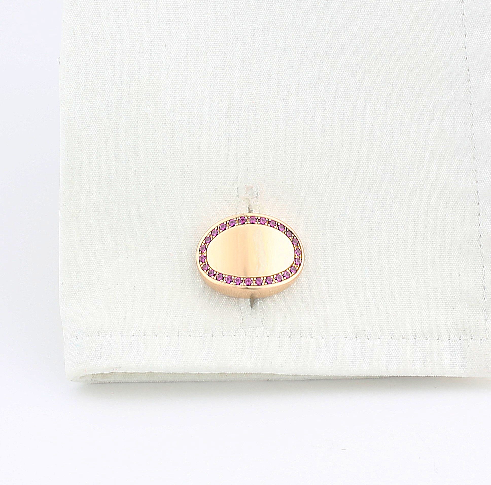 RUBY CURVED OVAL 18ct ROSE GOLD CUFFLINKS - cuff