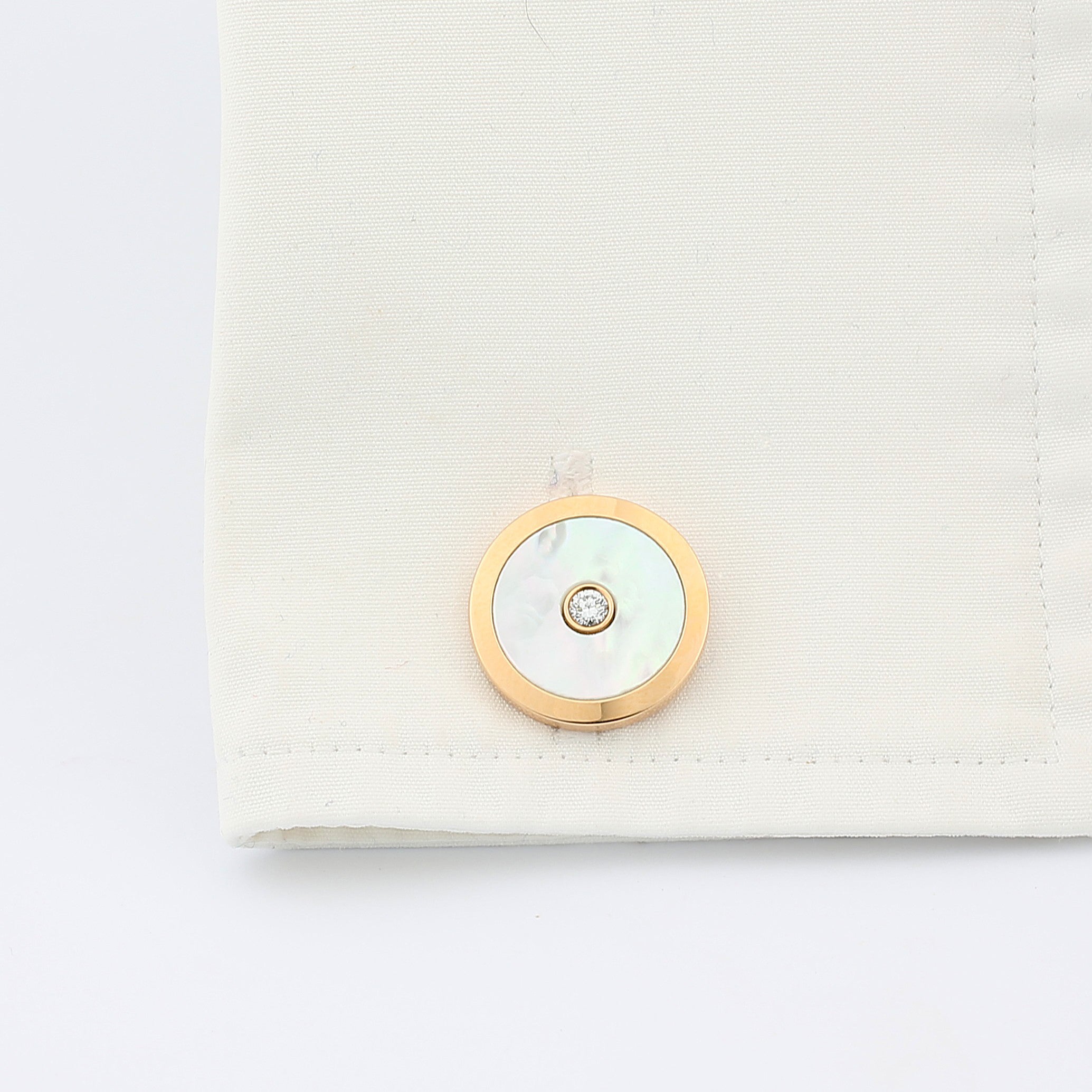 circle of mother of pearl with centre diamond 18ct rose gold cufflinks - cuff