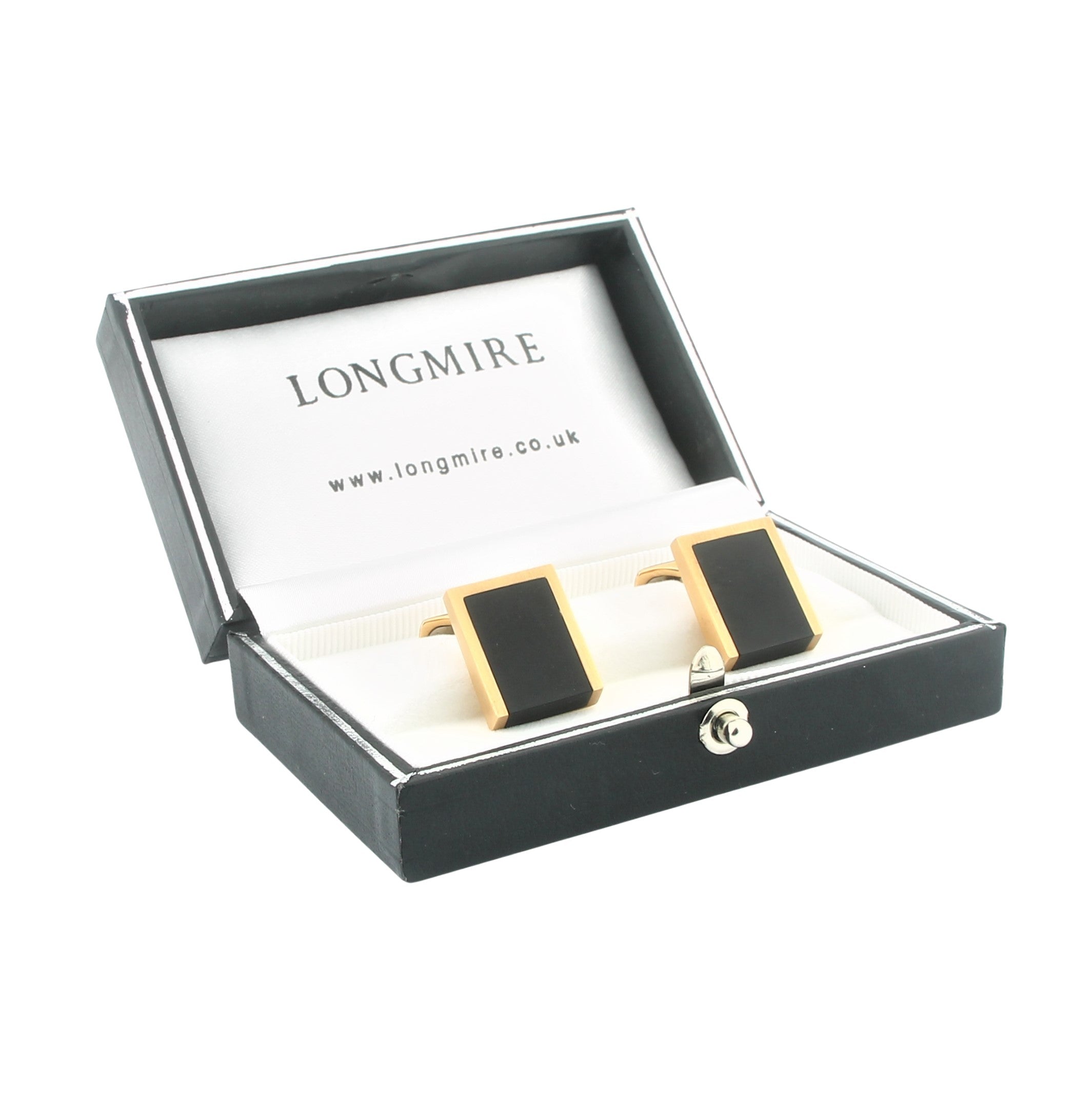 ONYX WEDGE 18ct ROSE GOLD CUFFLINKS - boxed