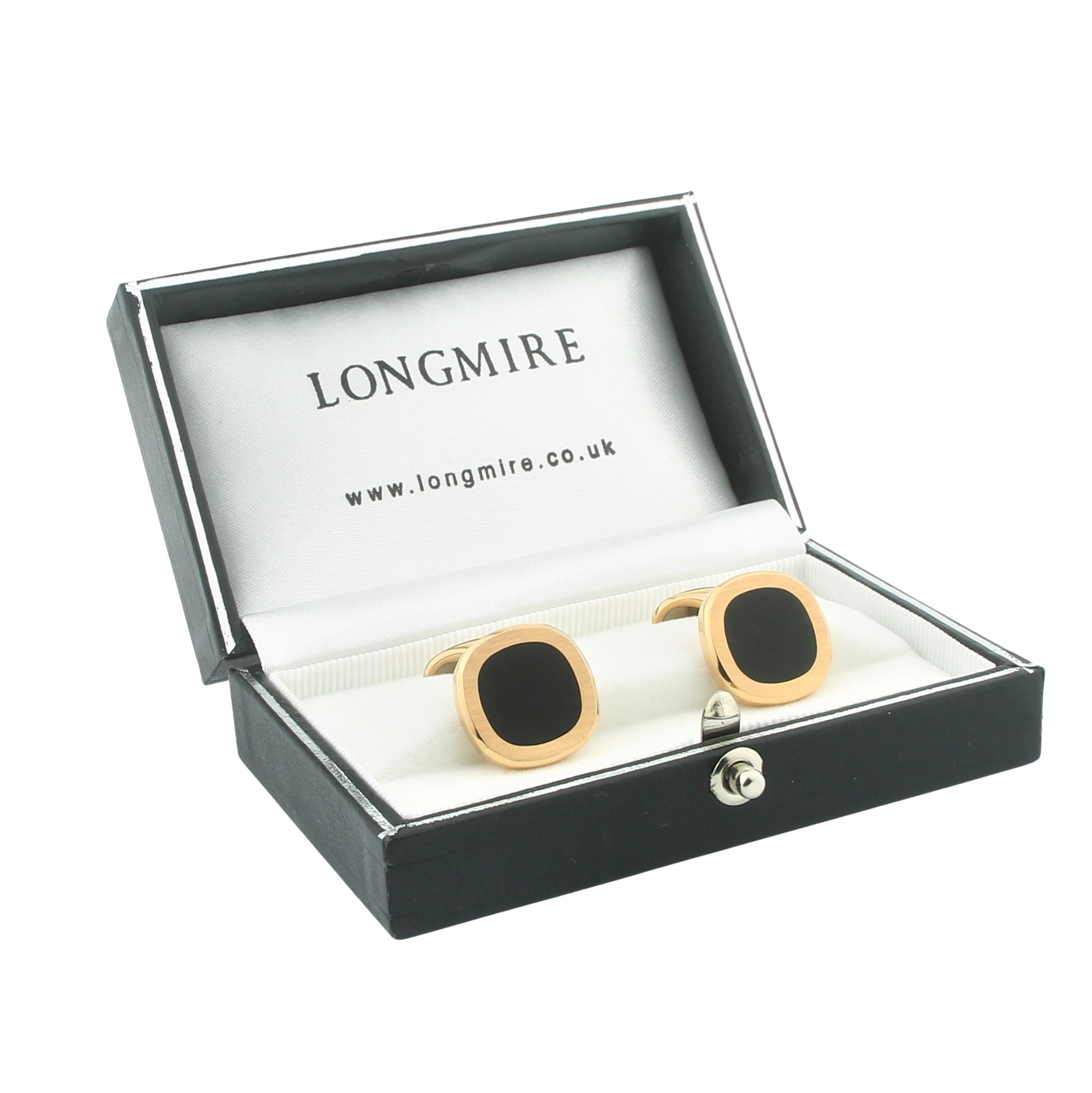 watch out! ONYX 18ct ROSE GOLD CUFFLINKS - boxed