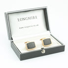 carbon weave oblong 18ct rose gold cufflinks - boxed