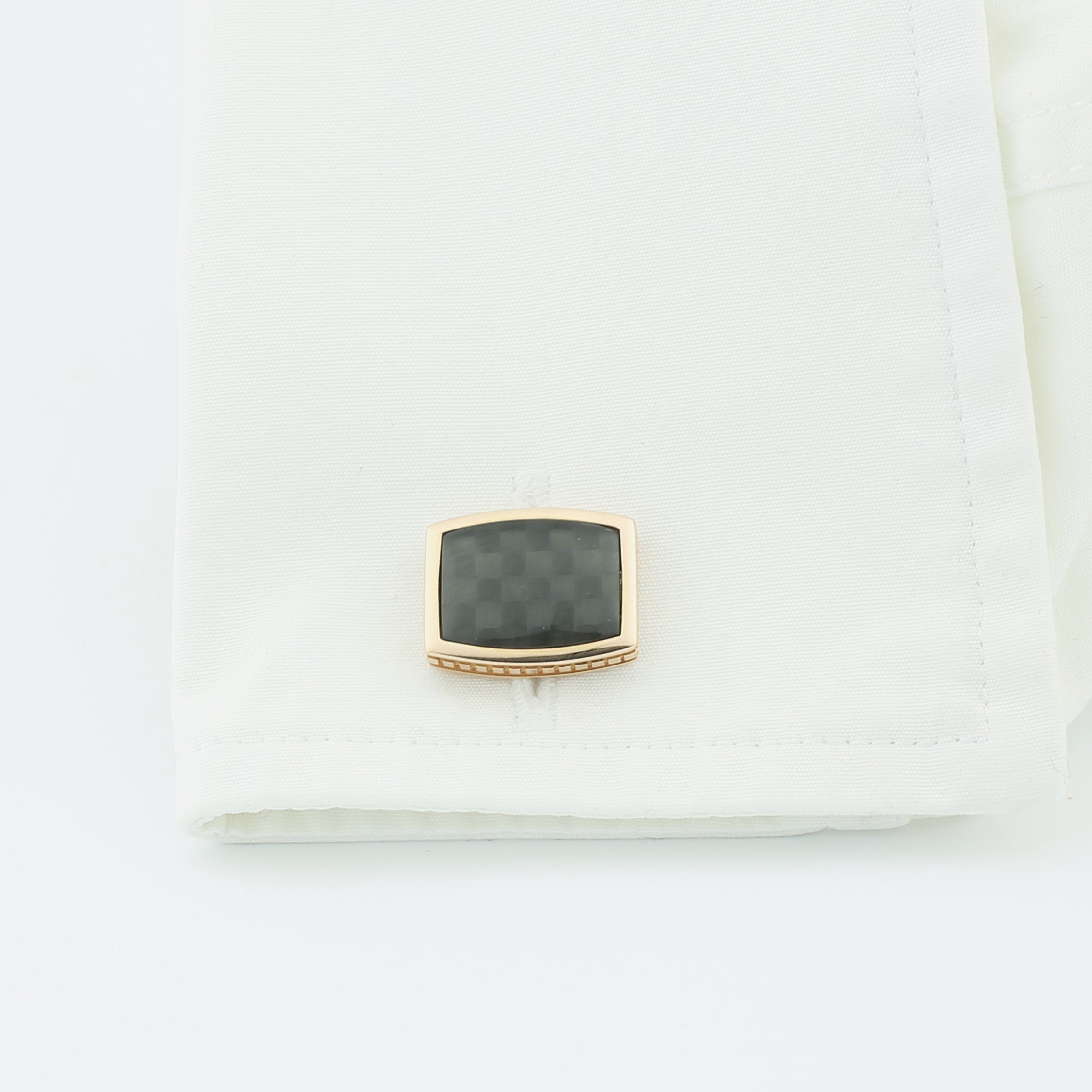carbon weave oblong 18ct rose gold cufflinks - cuff