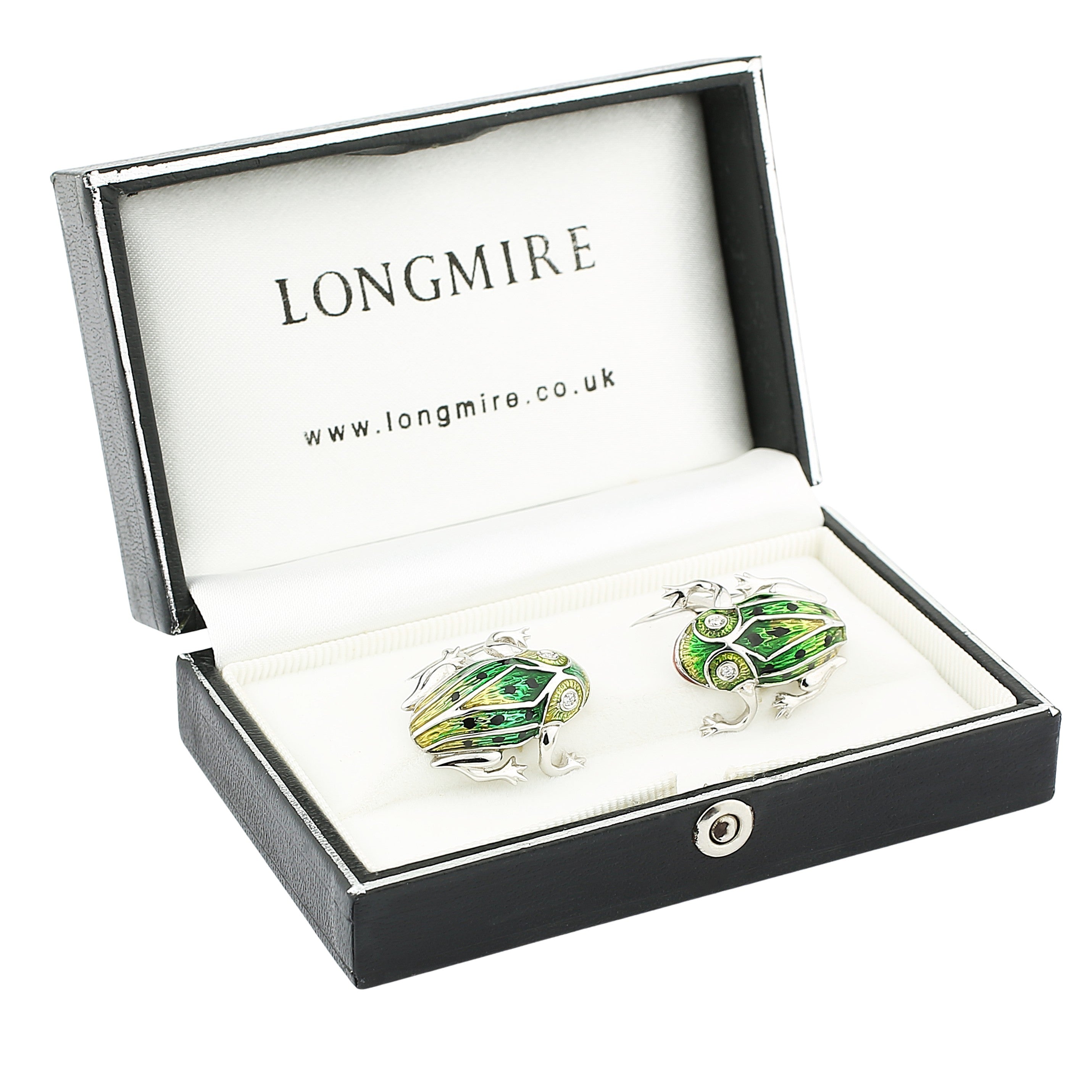 mottled frog 18ct white gold cufflinks - boxed