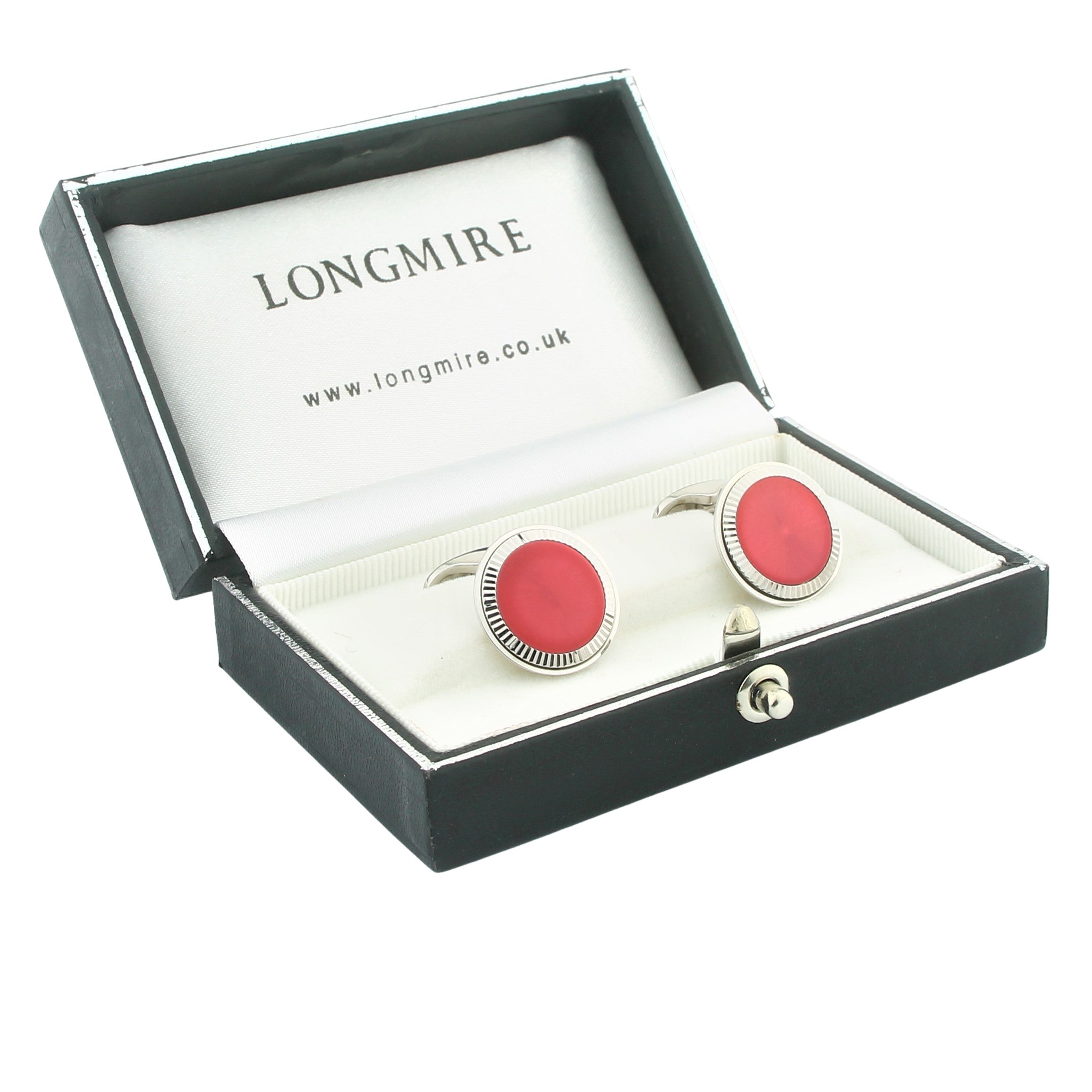 RED ENAMEL FLUTED 18ct WHITE GOLD CUFFLINKS - boxed